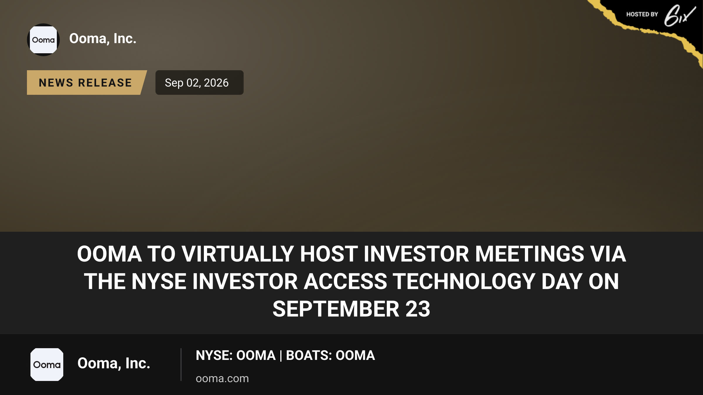 Ooma to Virtually Host Investor Meetings via the NYSE Investor Access Technology Day on September 23