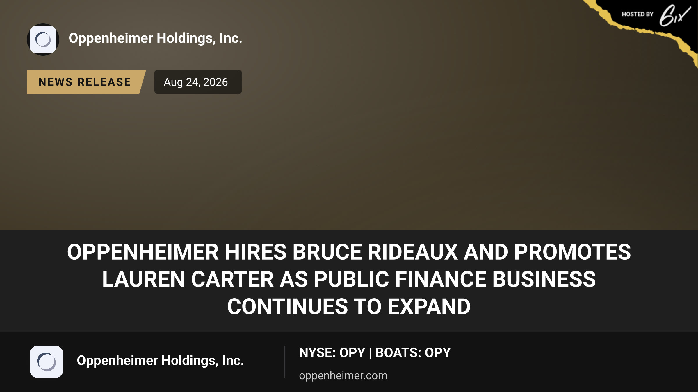 Oppenheimer Hires Bruce Rideaux and Promotes Lauren Carter As Public Finance Business Continues to Expand