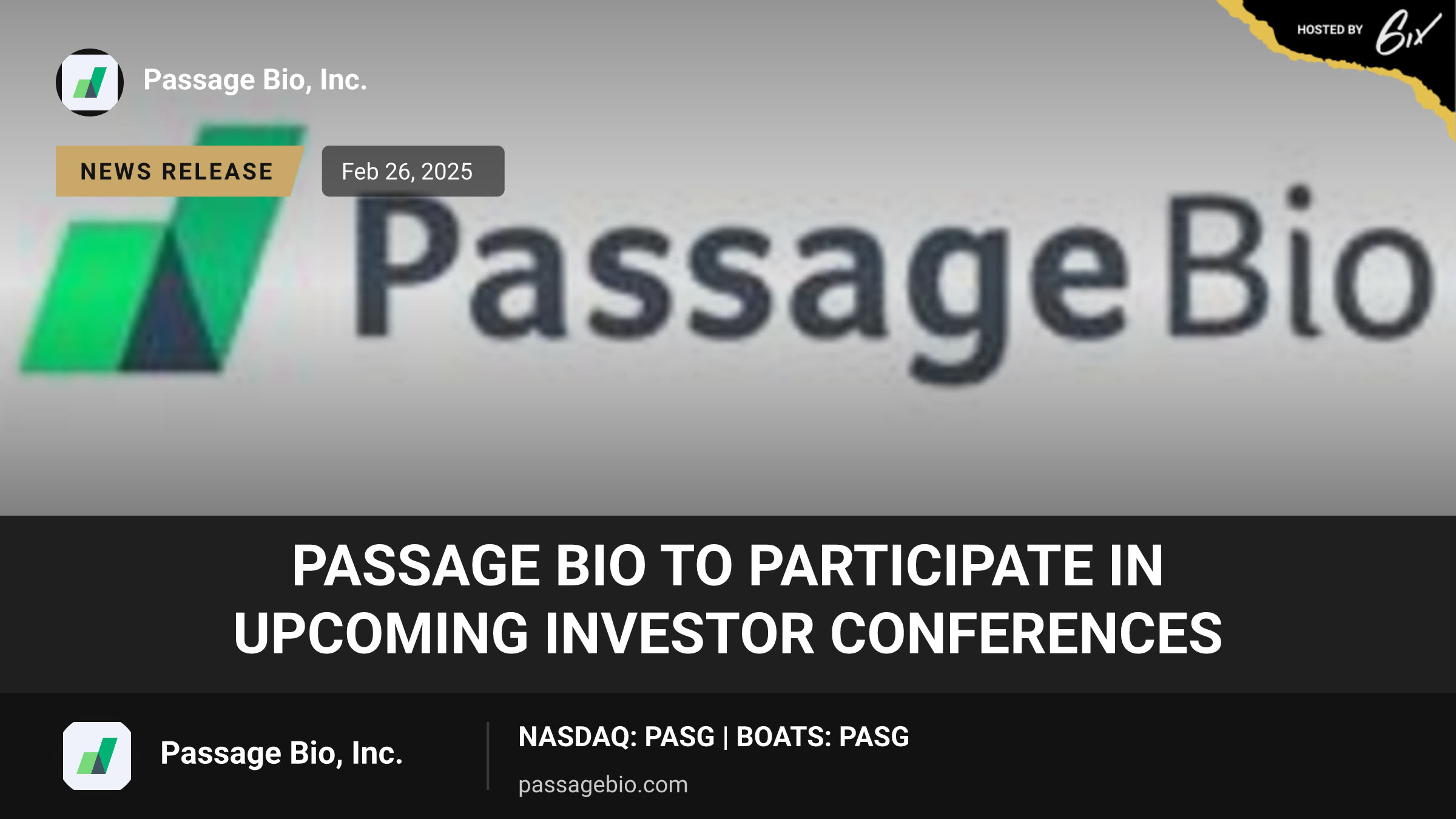 Passage Bio to Participate in Upcoming Investor Conferences