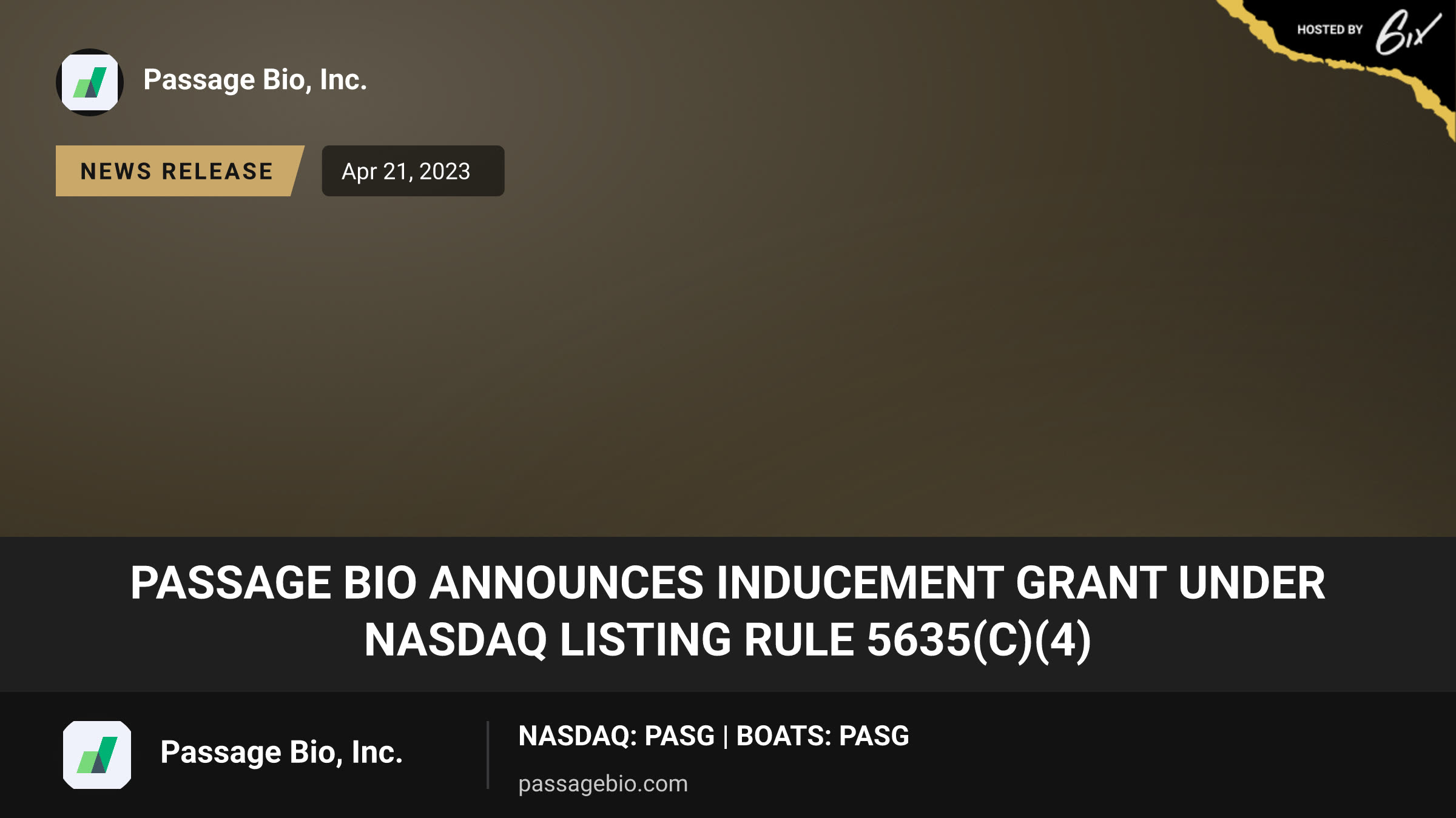 Passage Bio Announces Inducement Grant Under Nasdaq Listing Rule 5635(c)(4)