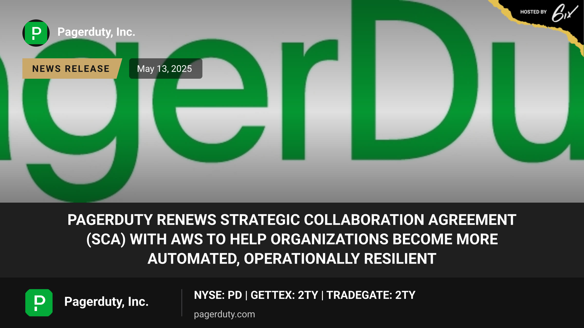 PagerDuty Renews Strategic Collaboration Agreement (SCA) with AWS to Help Organizations Become More Automated, Operationally Resilient