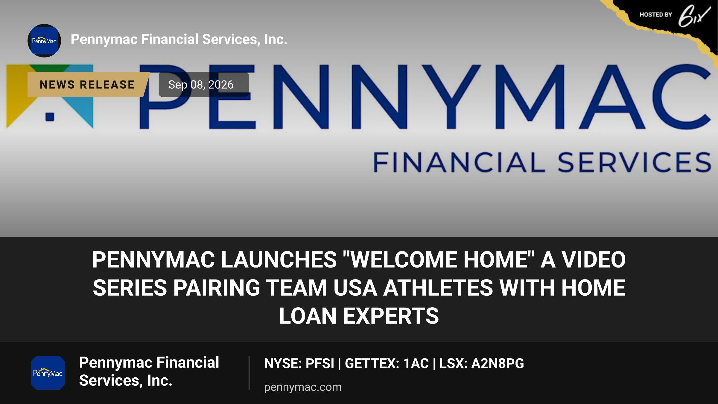 Pennymac Launches "Welcome Home" a Video Series Pairing Team USA Athletes With Home Loan Experts