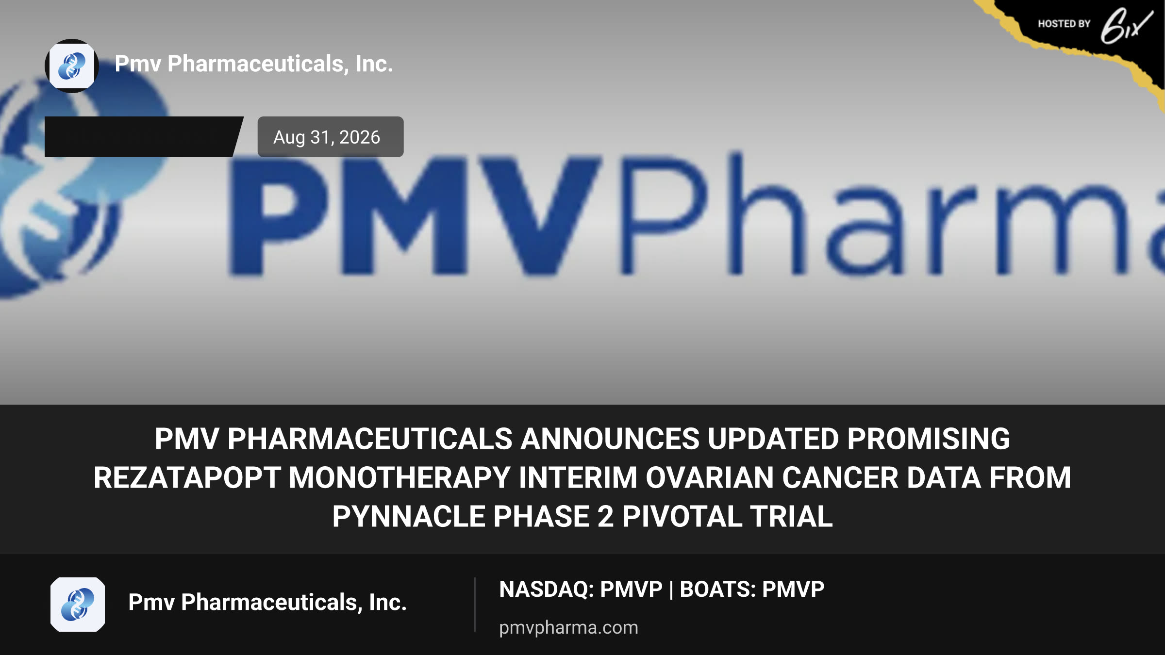 PMV Pharmaceuticals Announces Updated Promising Rezatapopt Monotherapy Interim Ovarian Cancer Data From PYNNACLE Phase 2 Pivotal Trial