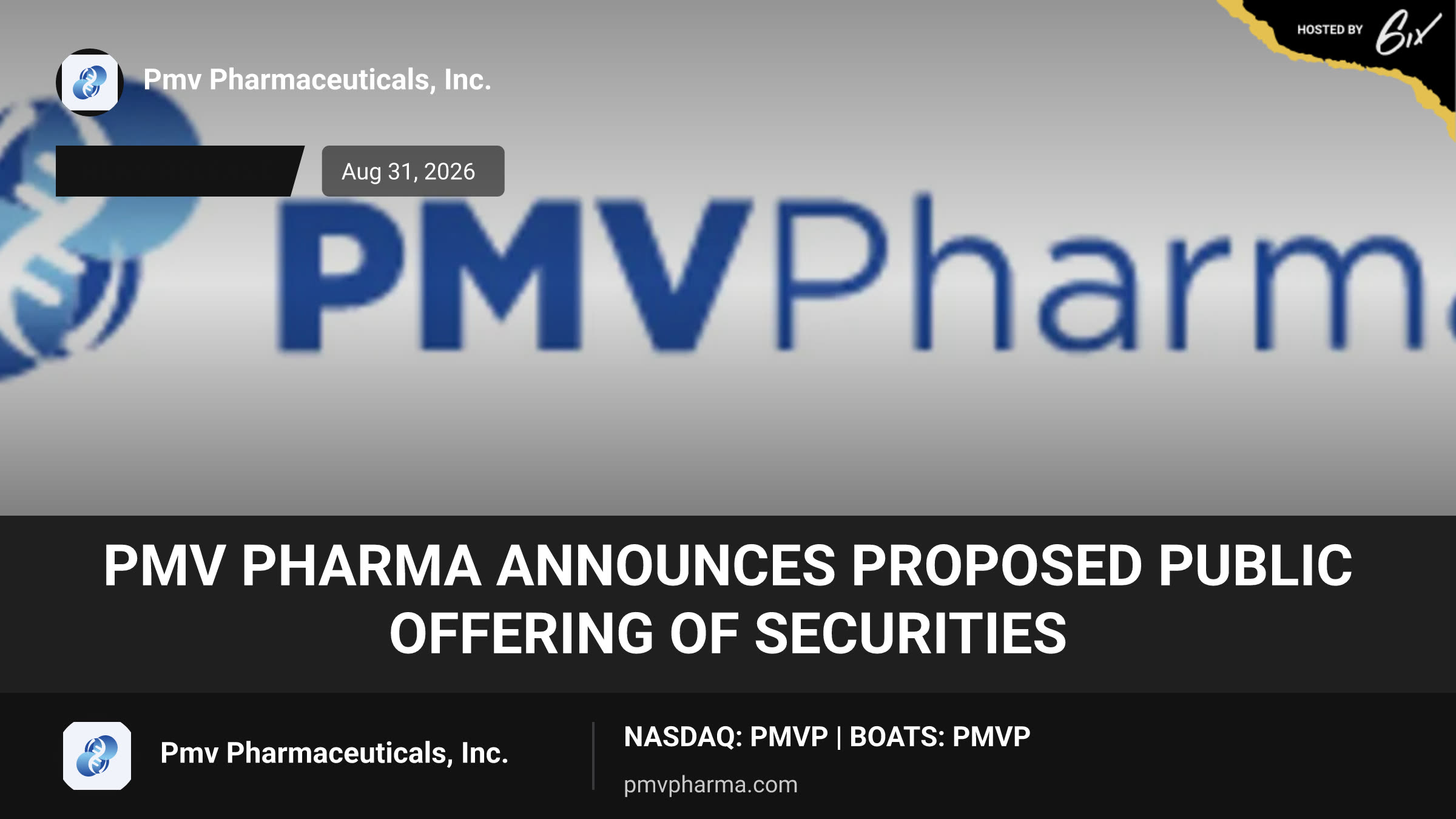 PMV Pharma Announces Proposed Public Offering of Securities