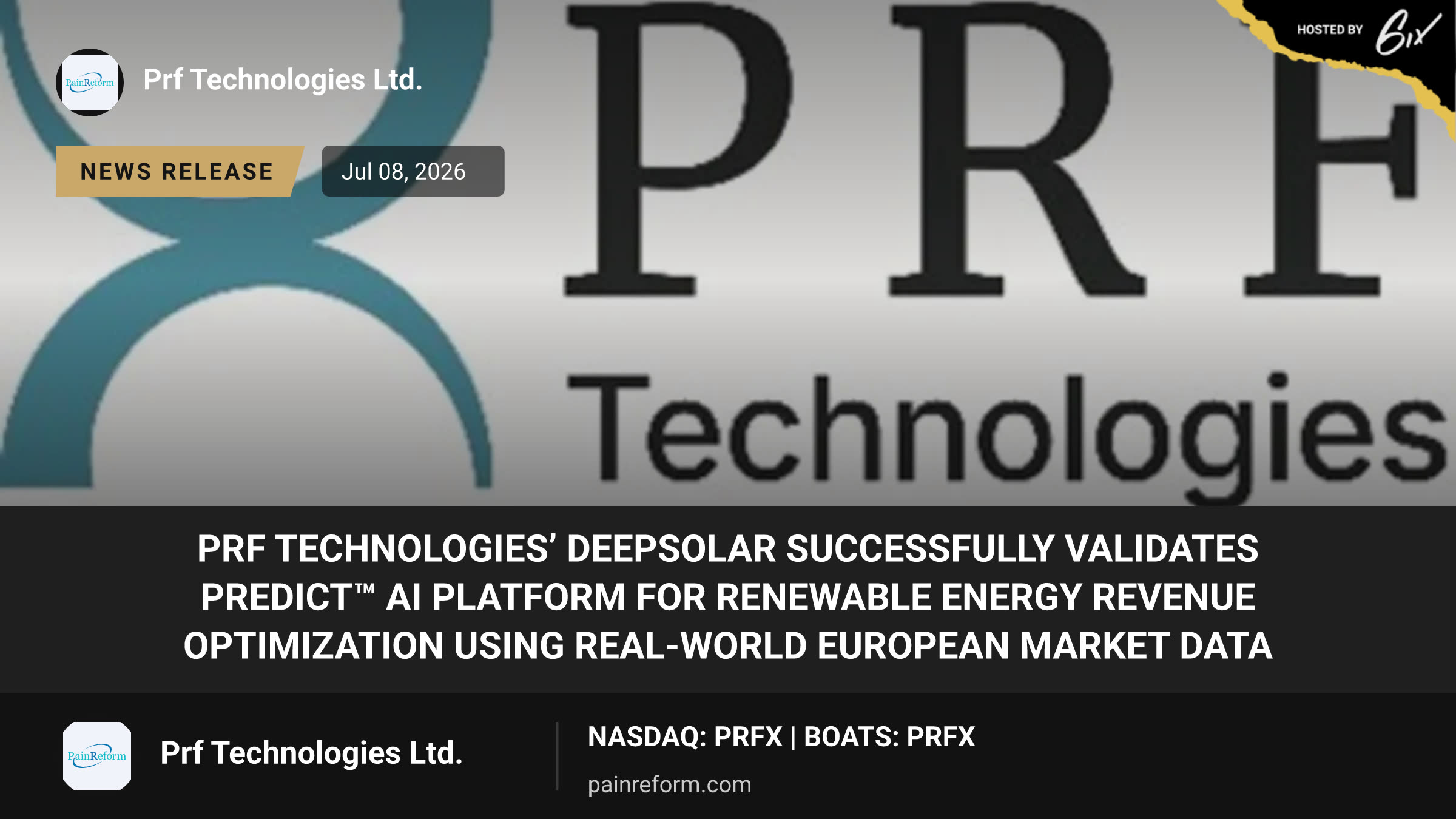 PRF Technologies’ DeepSolar Successfully Validates Predict™ AI Platform for Renewable Energy Revenue Optimization Using Real-World European Market Data