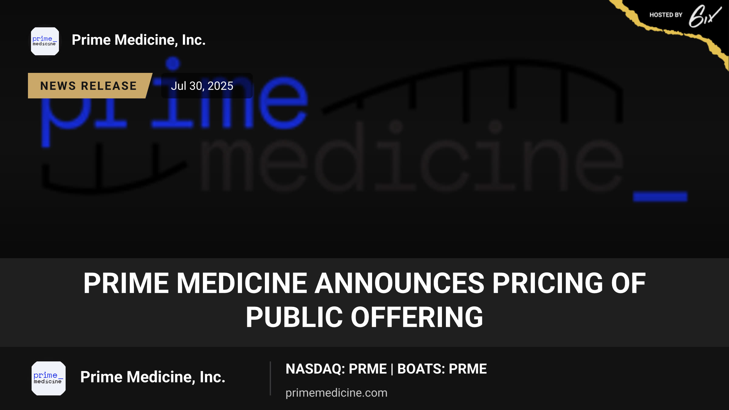 Prime Medicine Announces Pricing of Public Offering