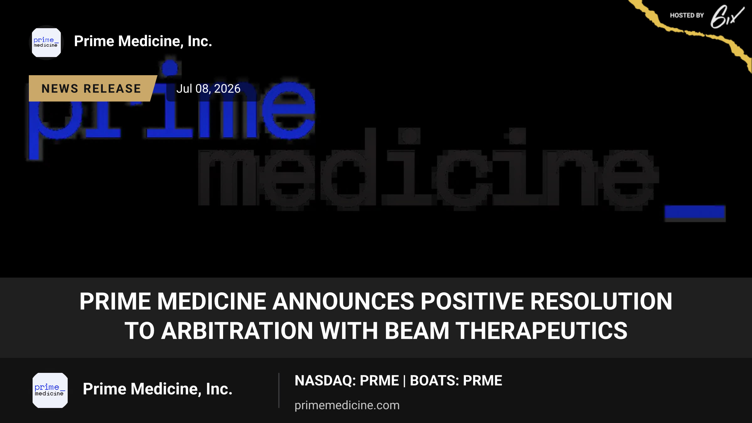 Prime Medicine Announces Positive Resolution to Arbitration with Beam Therapeutics