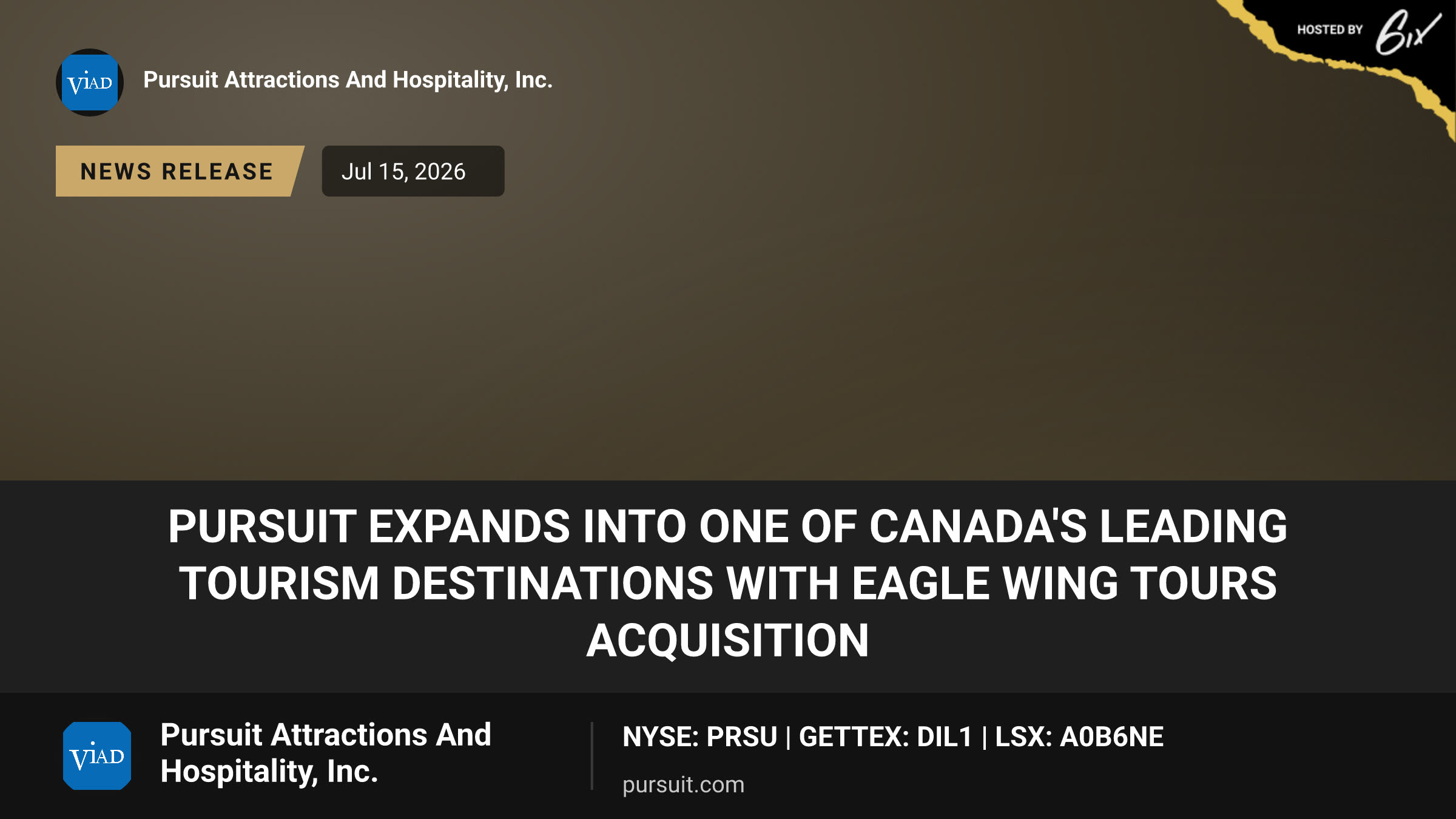 Pursuit Expands into One of Canada's Leading Tourism Destinations with Eagle Wing Tours Acquisition