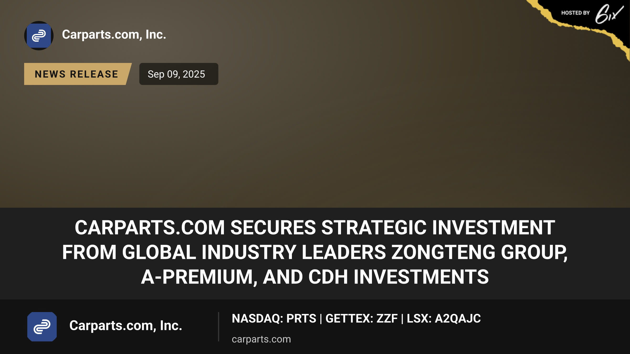 CarParts.com Secures Strategic Investment from Global Industry Leaders ZongTeng Group, A-Premium, and CDH Investments