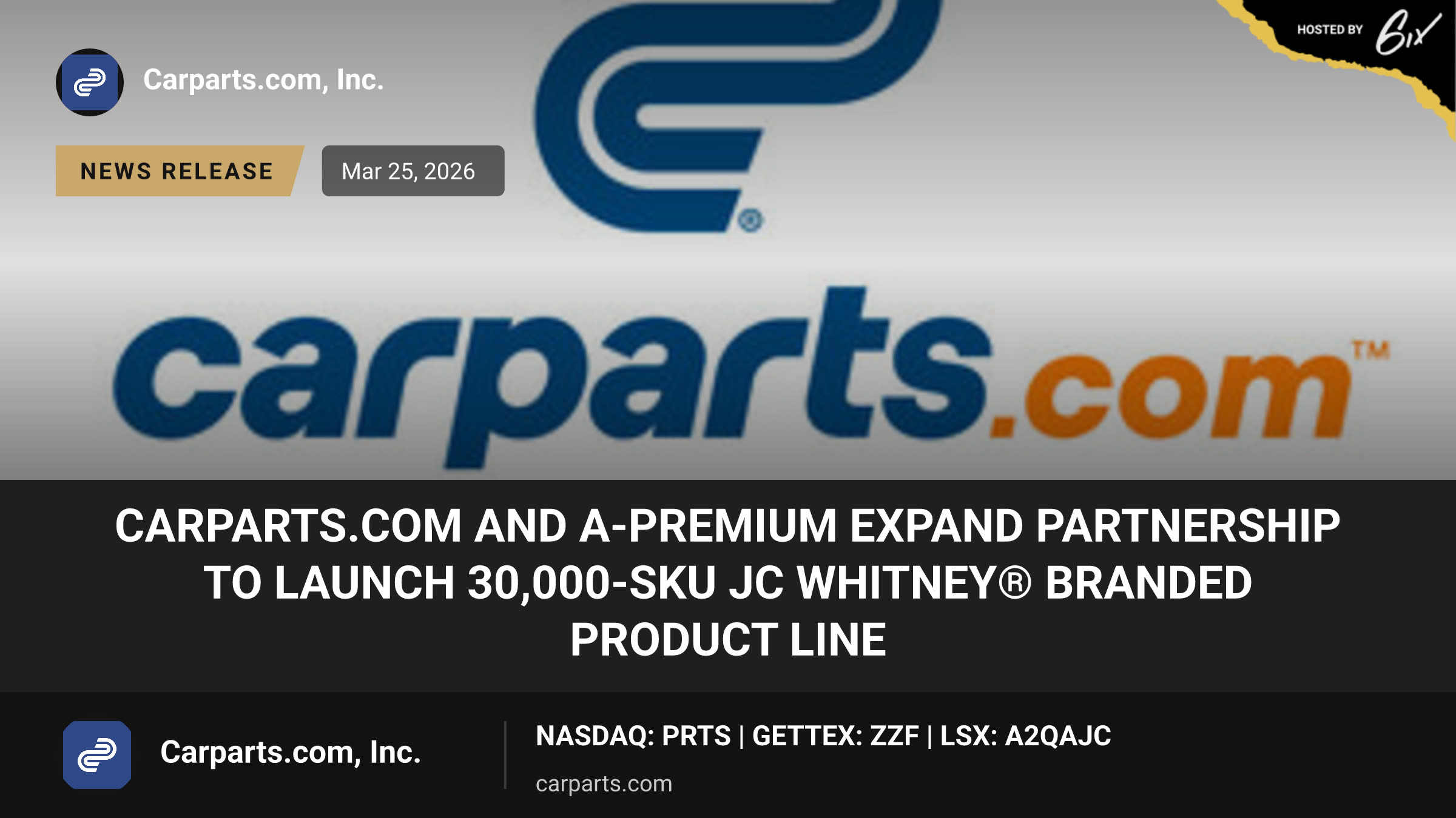 CarParts.com and A-Premium Expand Partnership to Launch 30,000-SKU JC Whitney® Branded Product Line