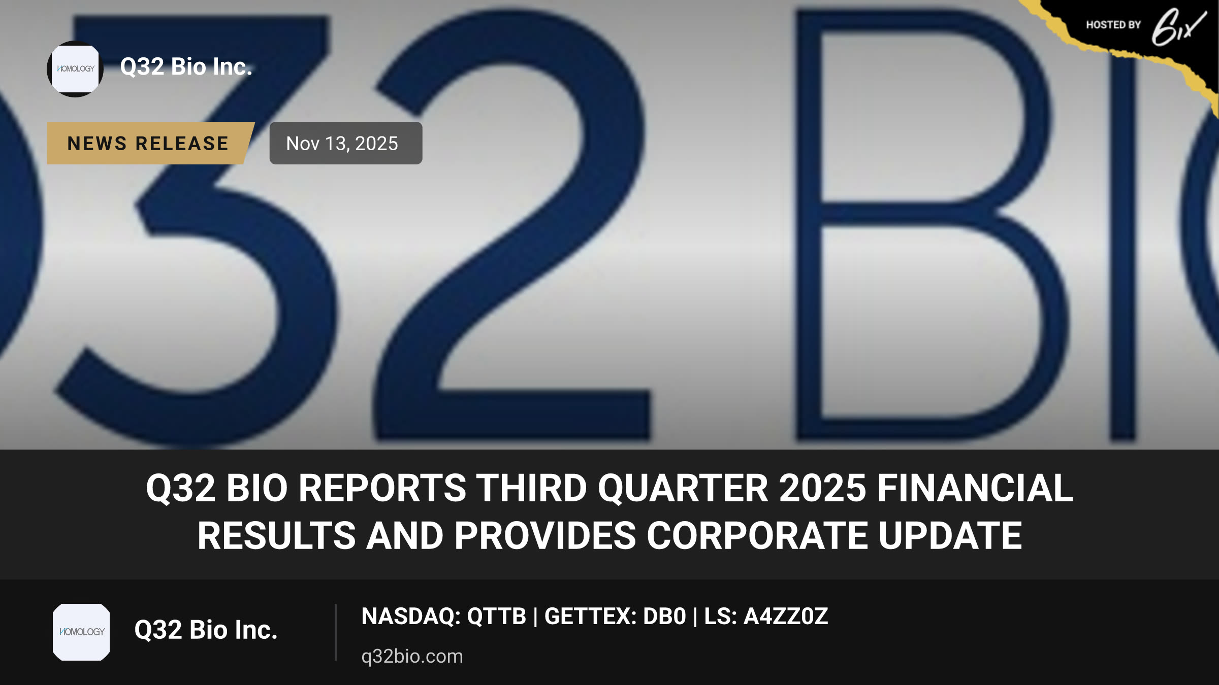 Q32 Bio Reports Third Quarter 2025 Financial Results and Provides Corporate Update