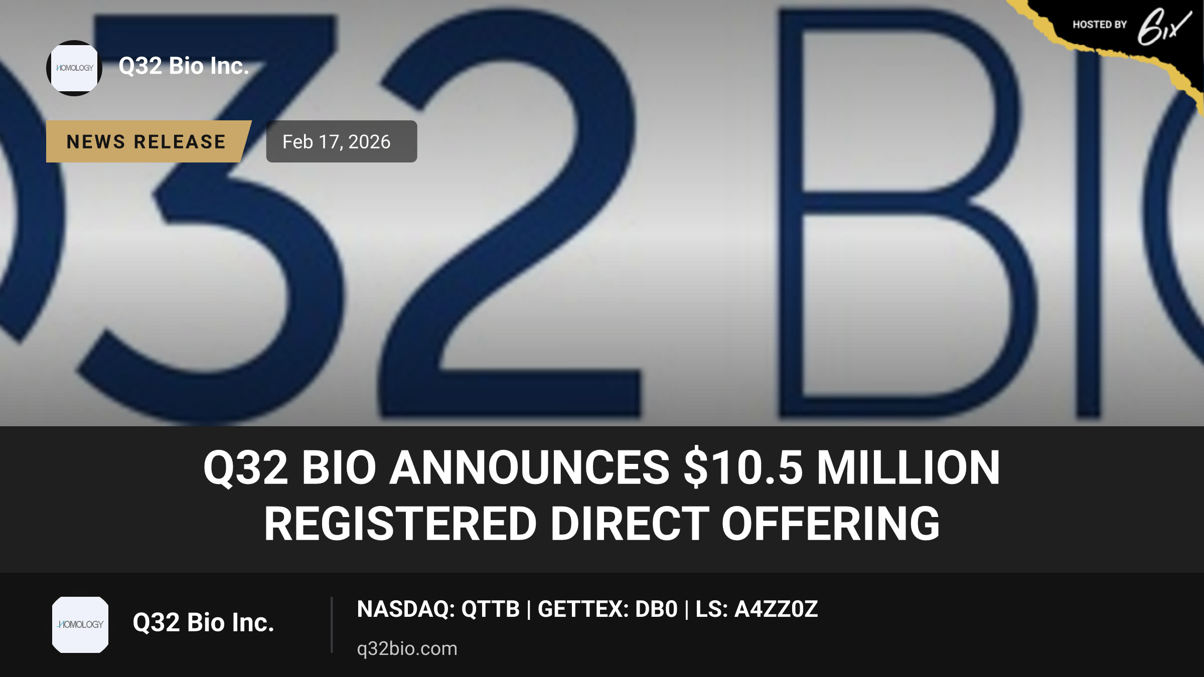 Q32 Bio Announces $10.5 Million Registered Direct Offering
