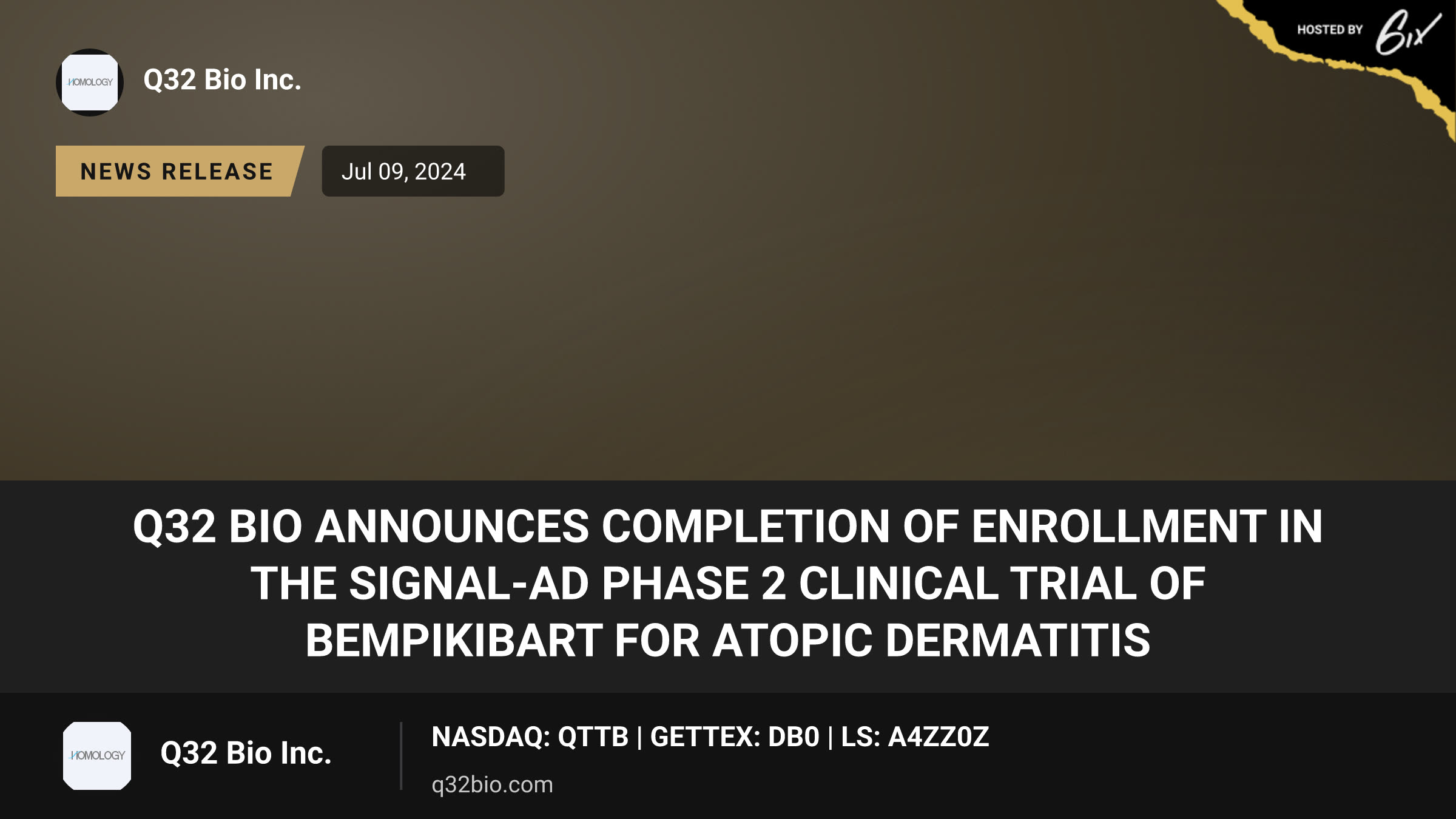 Q32 Bio Announces Completion of Enrollment in the SIGNAL-AD Phase 2 Clinical Trial of Bempikibart for Atopic Dermatitis
