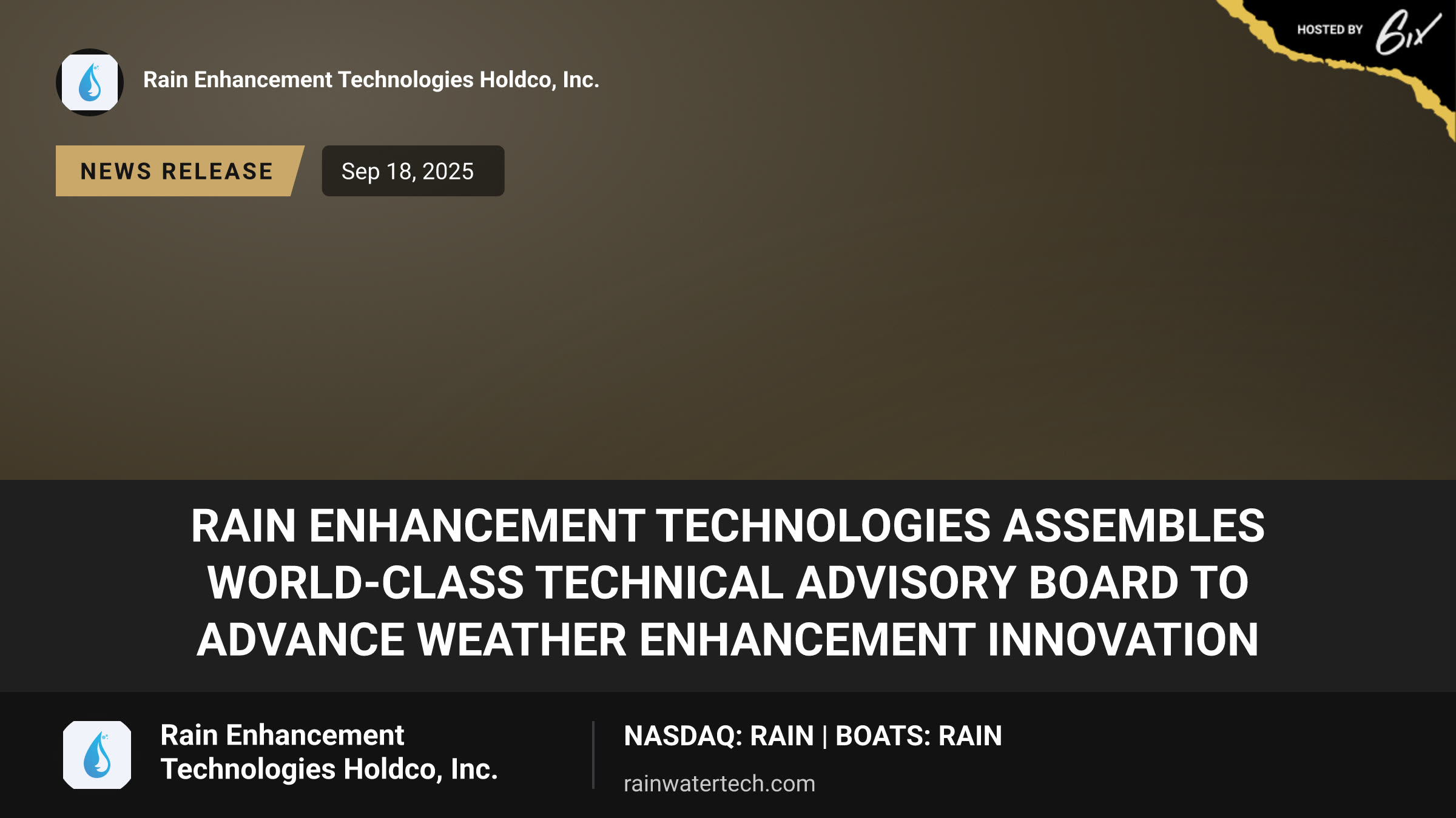Rain Enhancement Technologies Assembles World-Class Technical Advisory Board to Advance Weather Enhancement Innovation