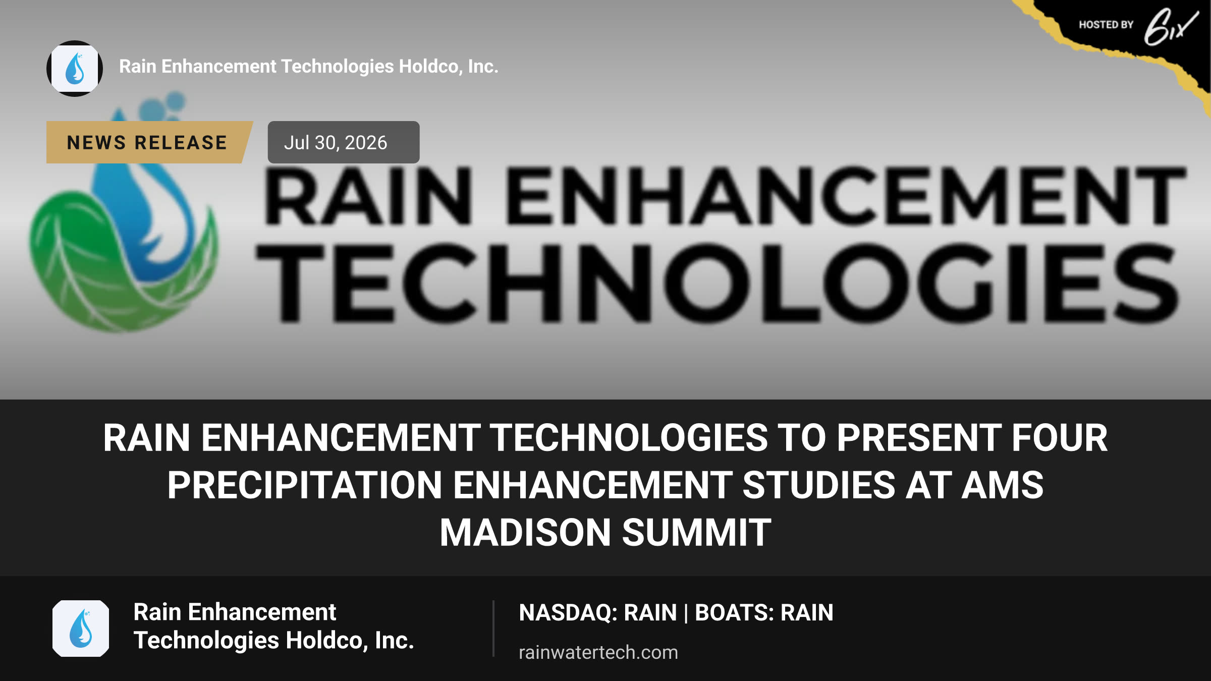 Rain Enhancement Technologies to Present Four Precipitation Enhancement Studies at AMS Madison Summit