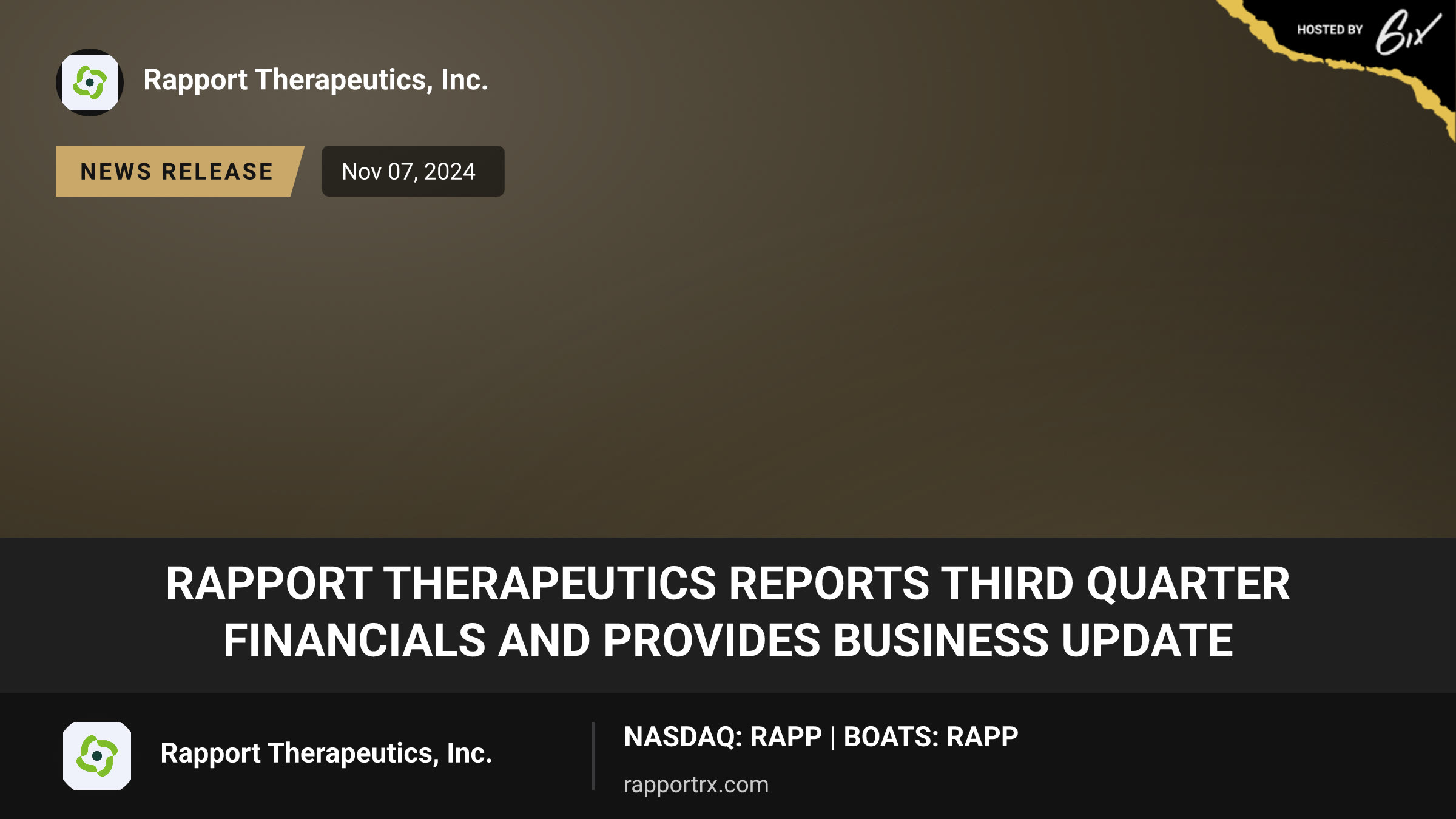 Rapport Therapeutics Reports Third Quarter Financials and Provides Business Update