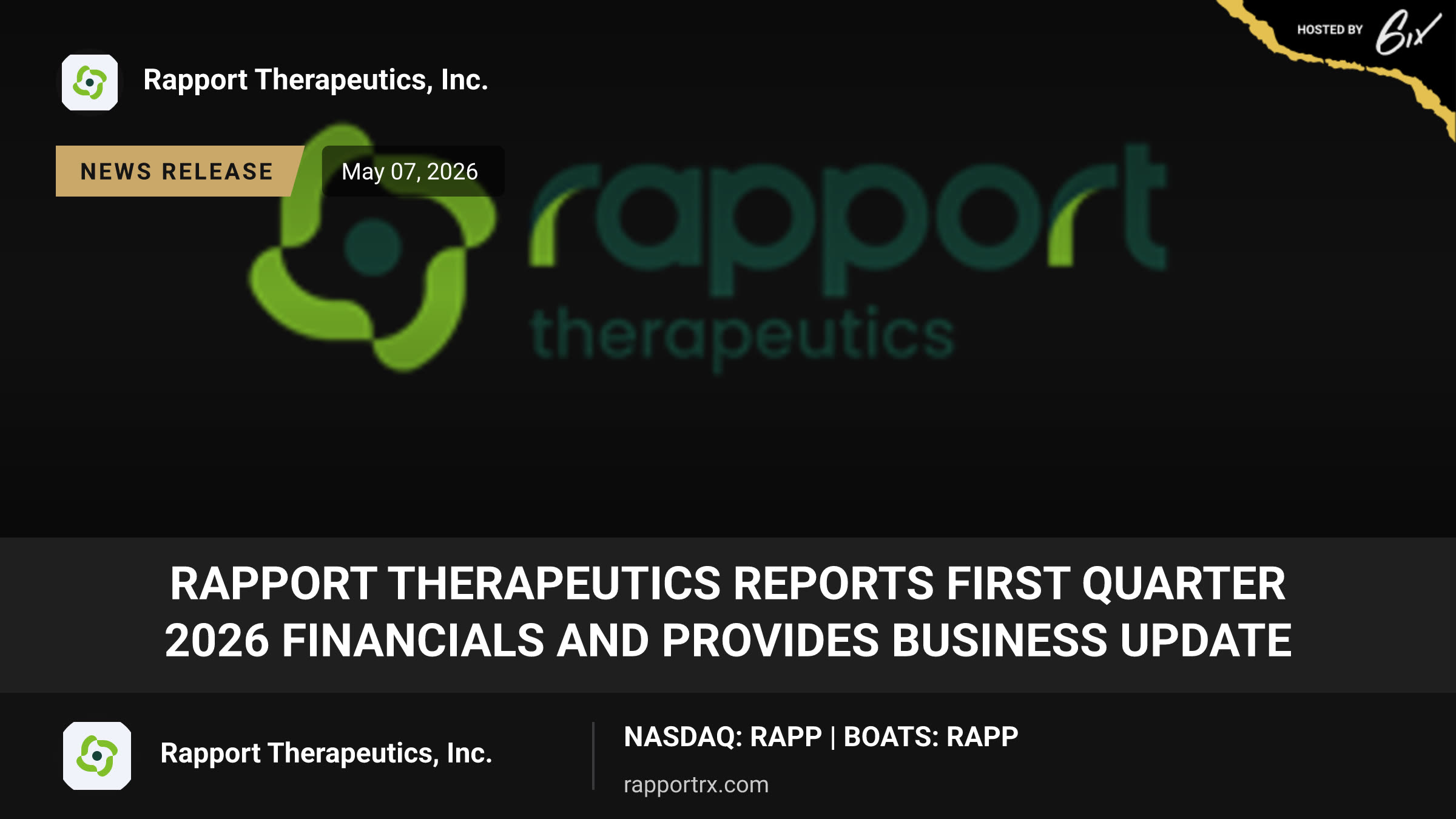 Rapport Therapeutics Reports First Quarter 2026 Financials and Provides Business Update