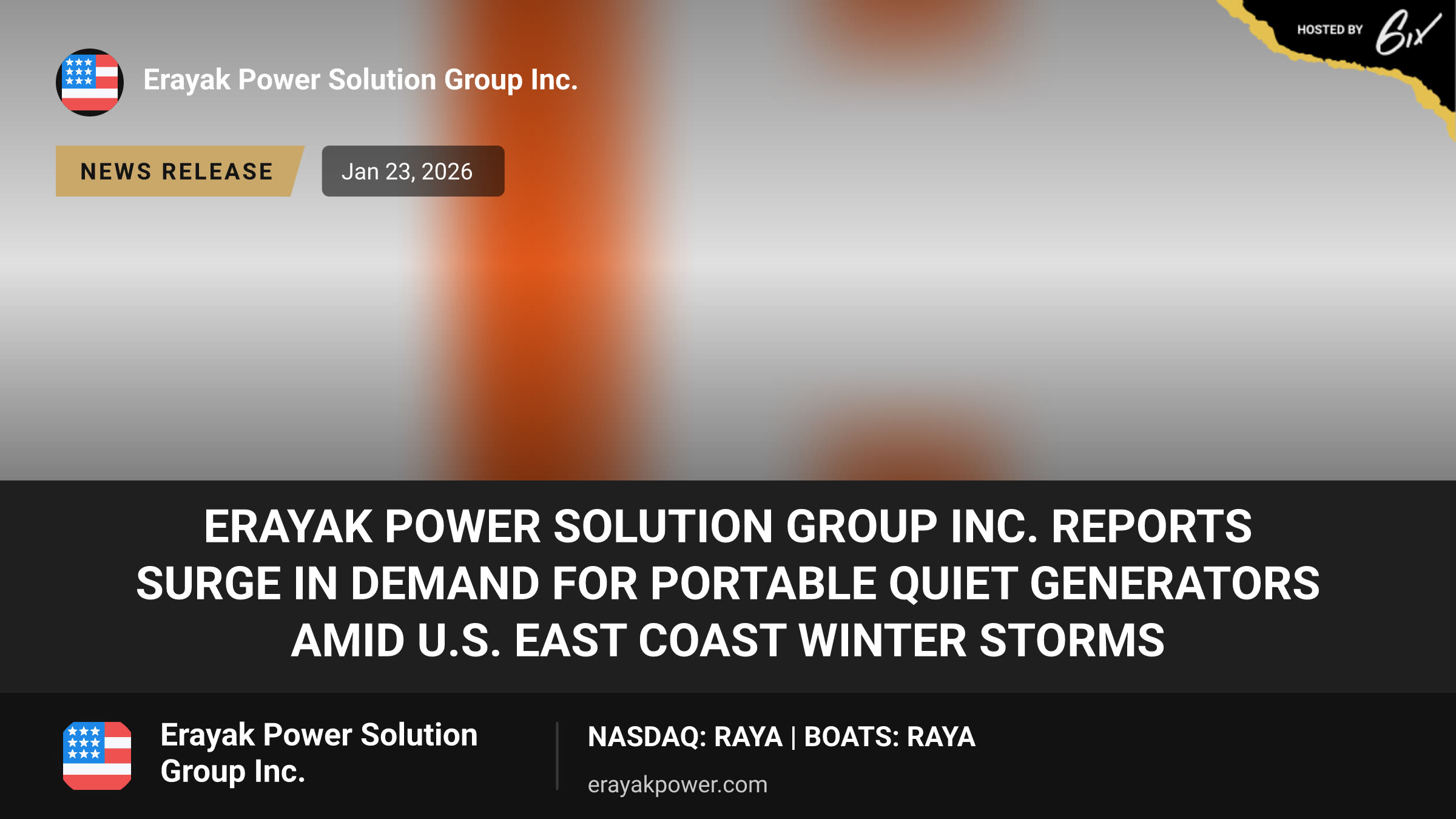 Erayak Power Solution Group Inc. Reports Surge in Demand for Portable Quiet Generators Amid U.S. East Coast Winter Storms