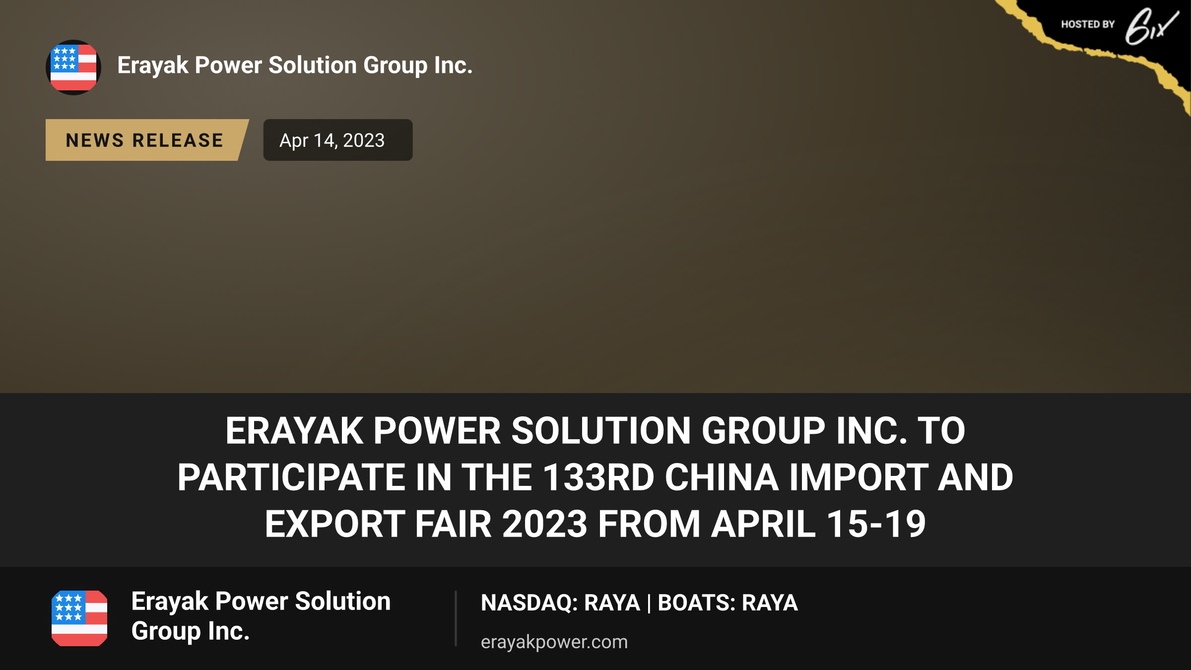 Erayak Power Solution Group Inc. to Participate in the 133rd China Import and Export Fair 2023 from April 15-19