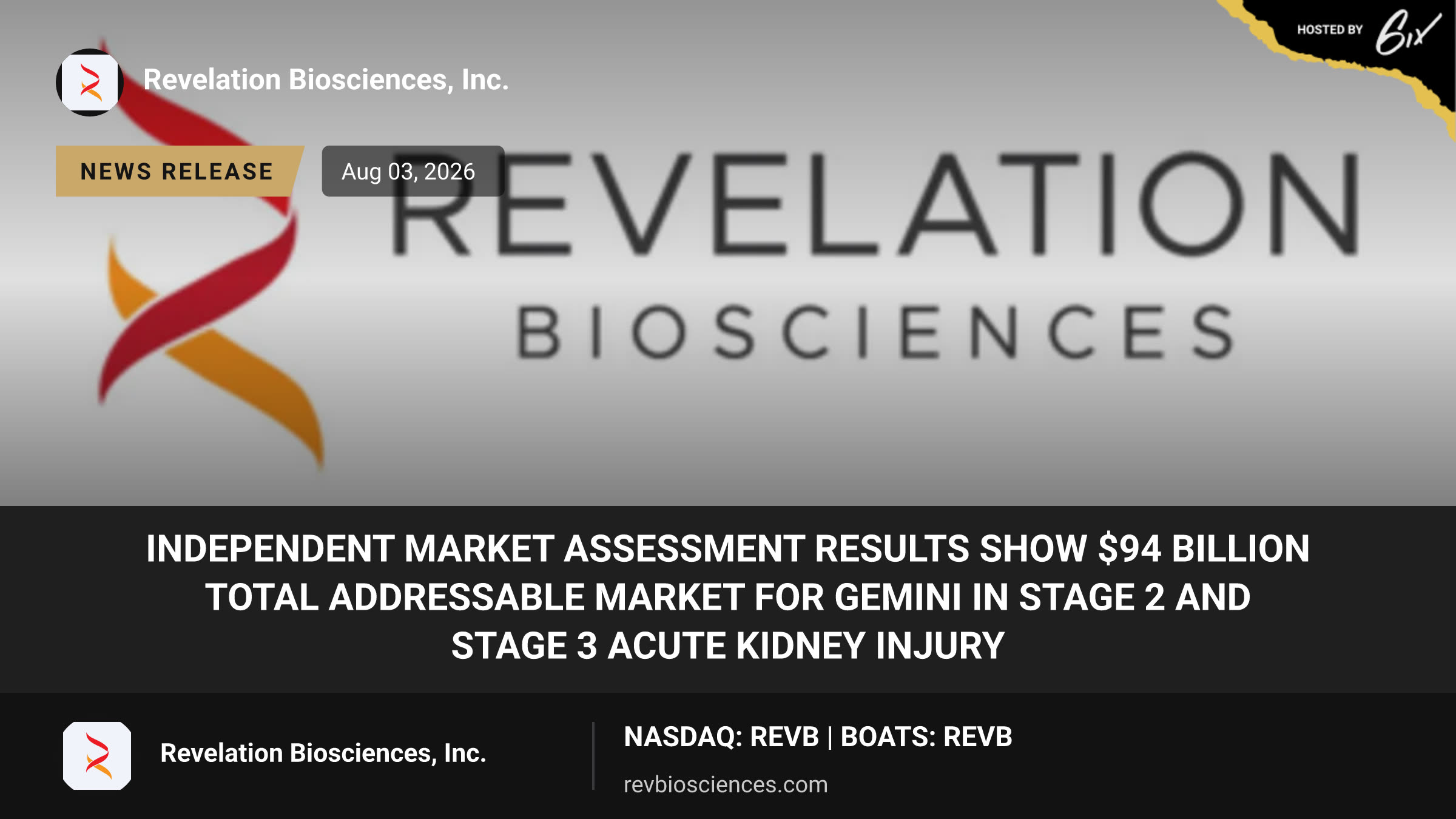 Independent Market Assessment Results Show $94 Billion Total Addressable Market for Gemini in Stage 2 and Stage 3 Acute Kidney Injury