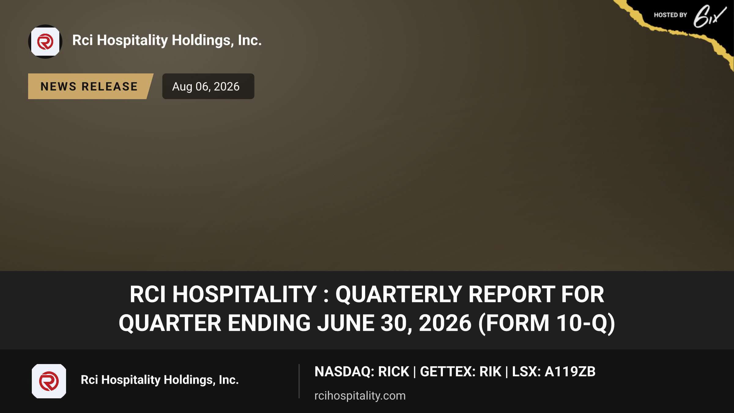 RCI Hospitality : Quarterly Report for Quarter Ending June 30, 2026 (Form 10-Q)