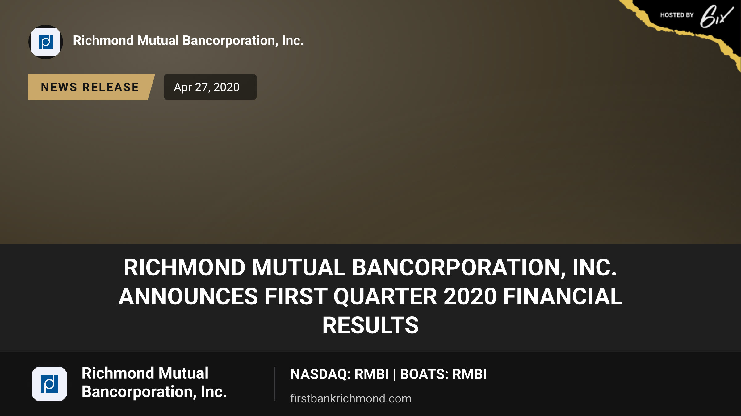 Richmond Mutual Bancorporation, Inc. Announces First Quarter 2020 Financial Results