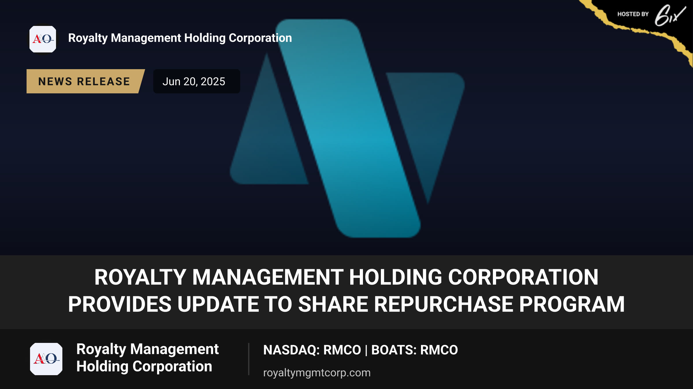 Royalty Management Holding Corporation Provides Update to Share Repurchase Program