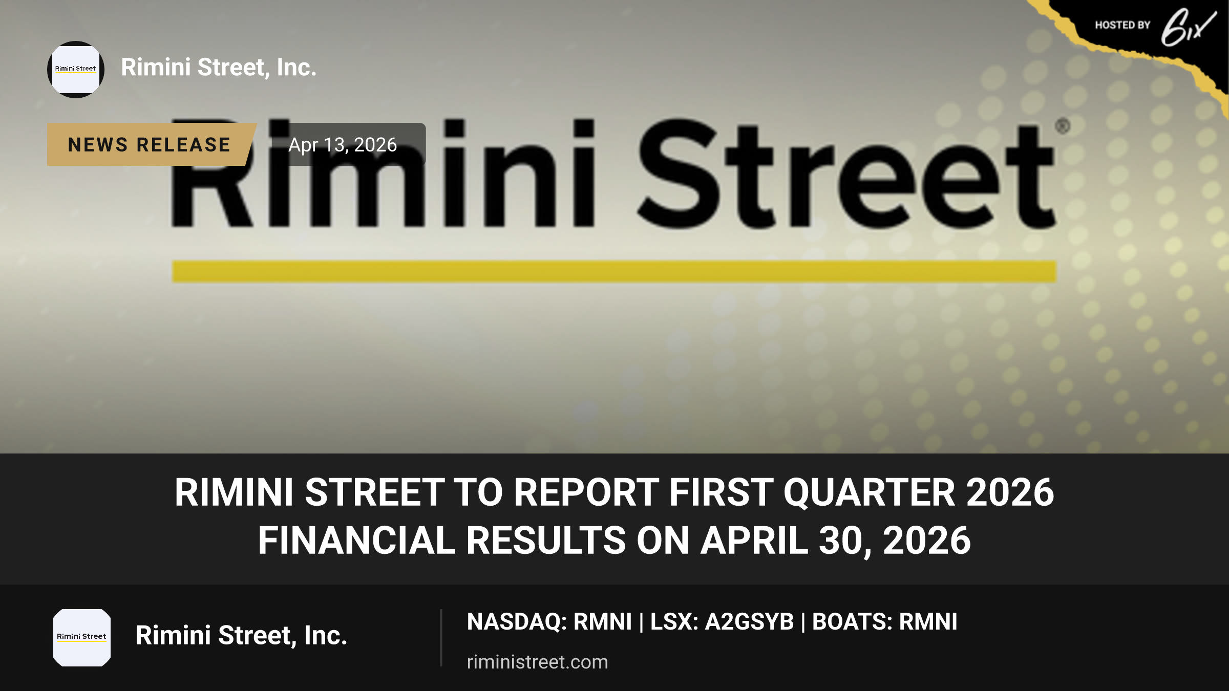 Rimini Street to Report First Quarter 2026 Financial Results on April 30, 2026