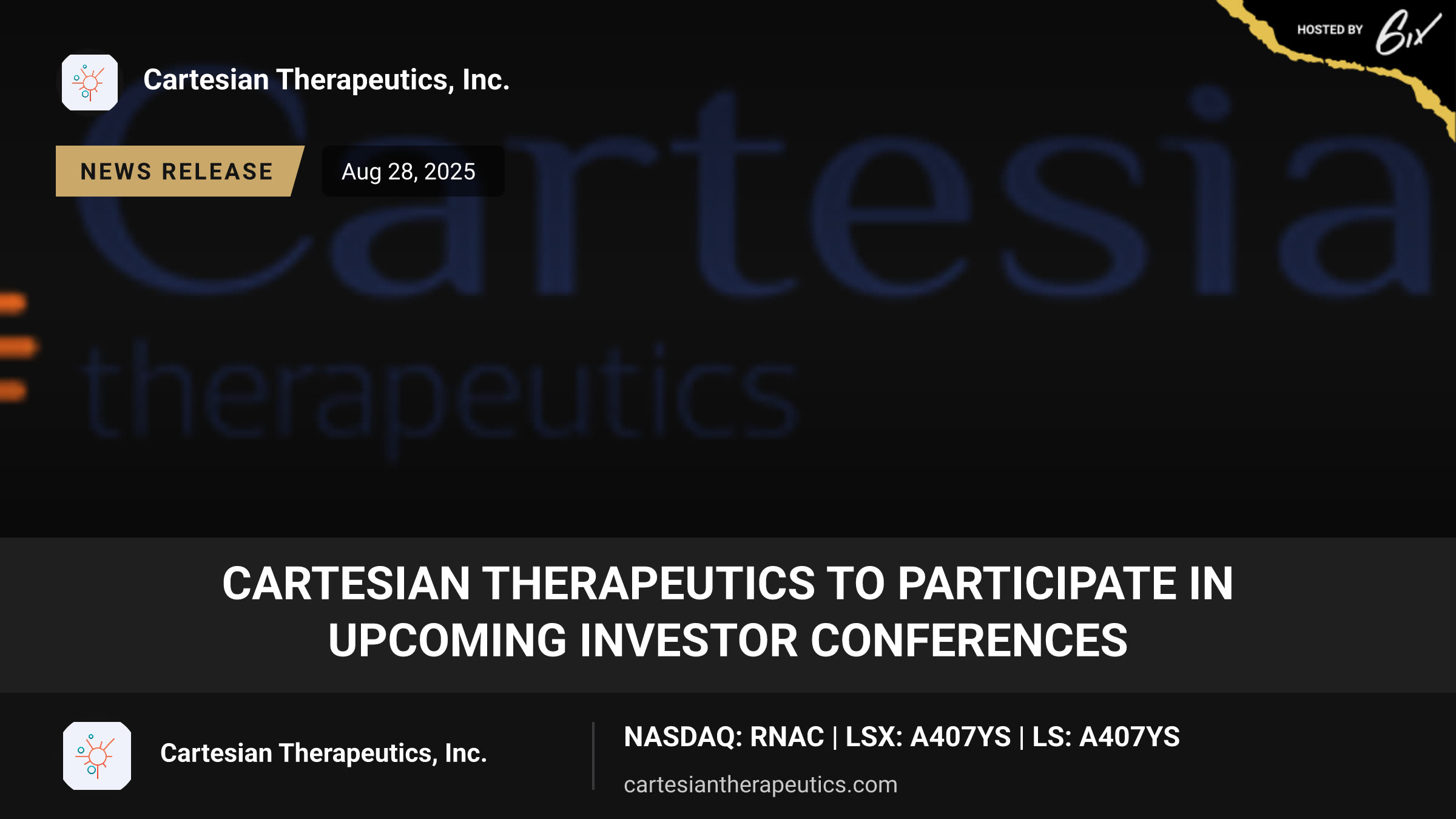 Cartesian Therapeutics to Participate in Upcoming Investor Conferences