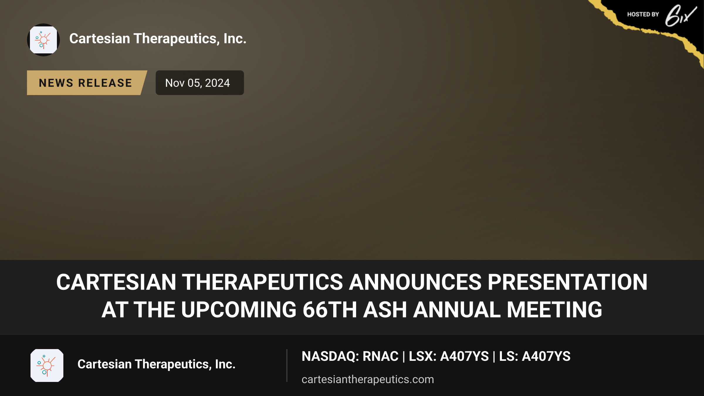 Cartesian Therapeutics Announces Presentation at the Upcoming 66th ASH Annual Meeting