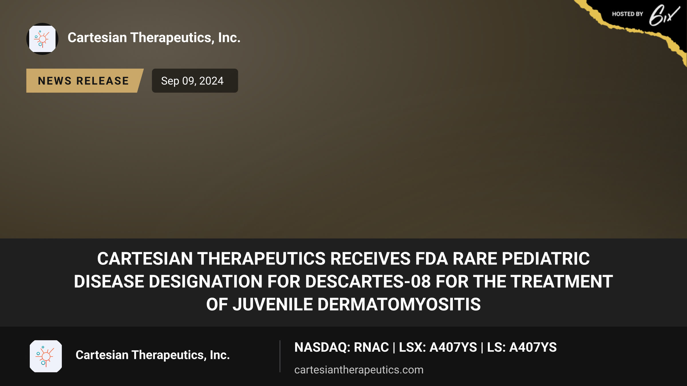 Cartesian Therapeutics Receives FDA Rare Pediatric Disease Designation for Descartes-08 for the Treatment of Juvenile Dermatomyositis
