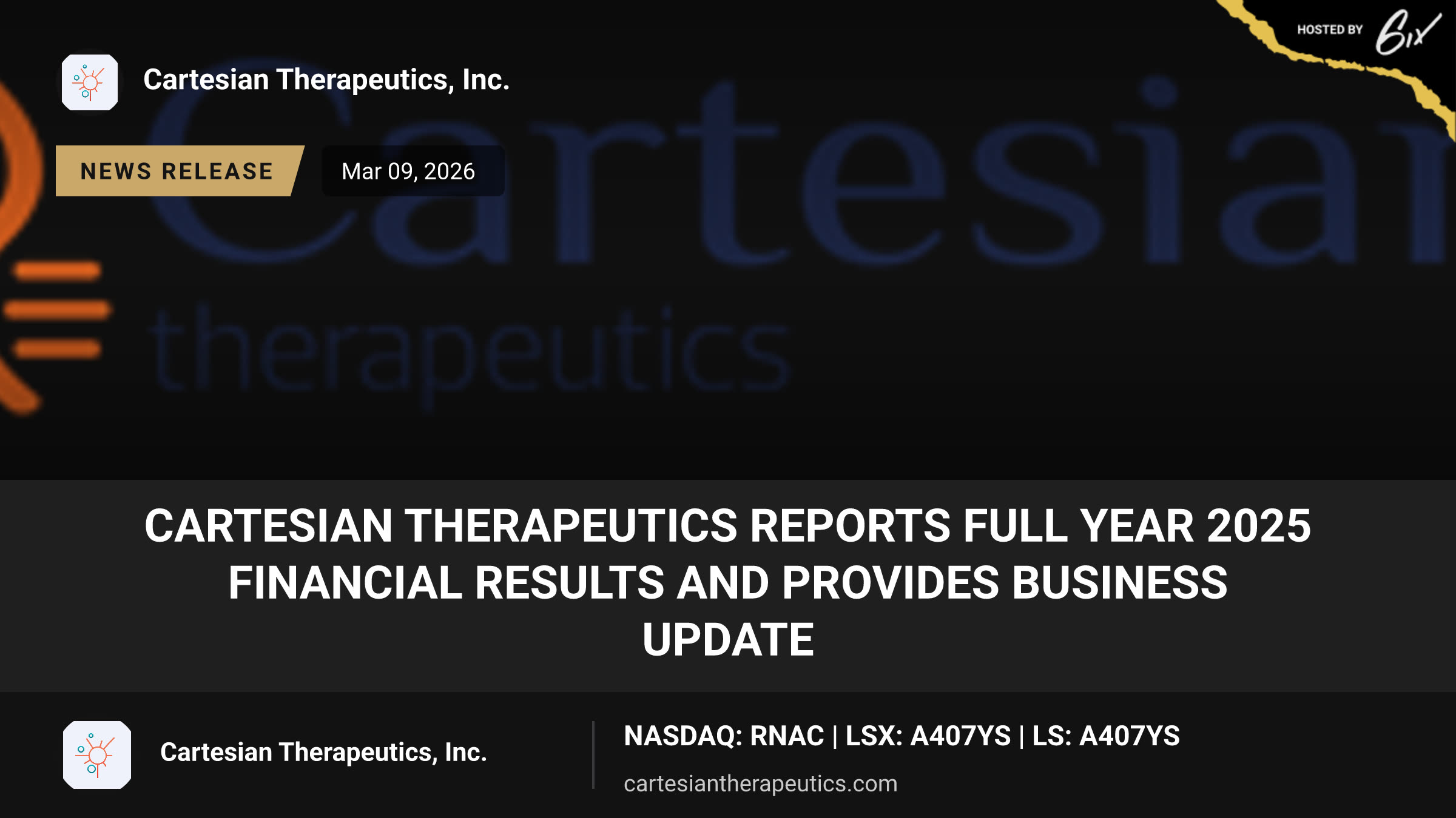 Cartesian Therapeutics Reports Full Year 2025 Financial Results and Provides Business Update