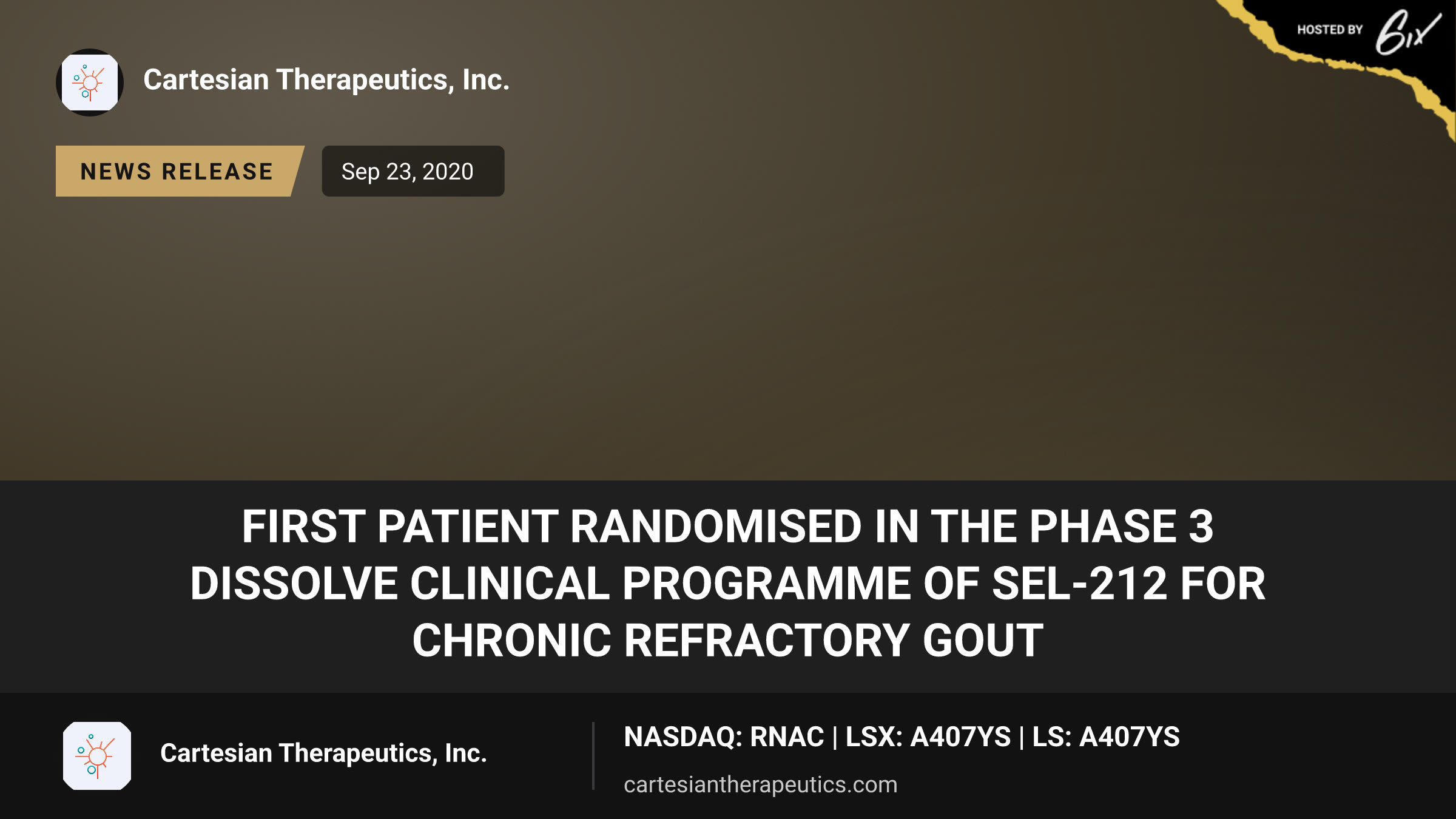First patient randomised in the phase 3 DISSOLVE clinical programme of SEL-212 for Chronic Refractory Gout