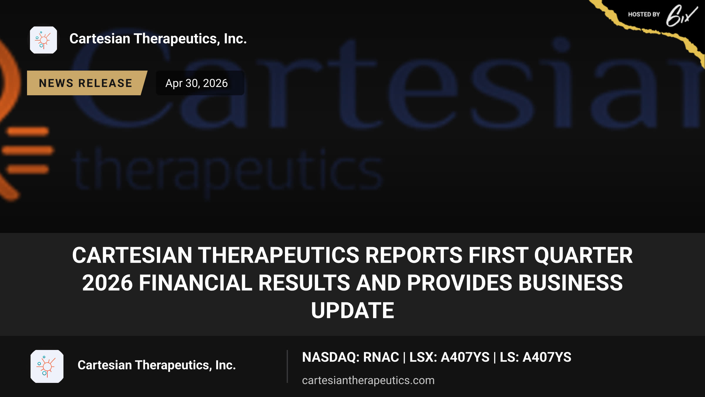 Cartesian Therapeutics Reports First Quarter 2026 Financial Results and Provides Business Update