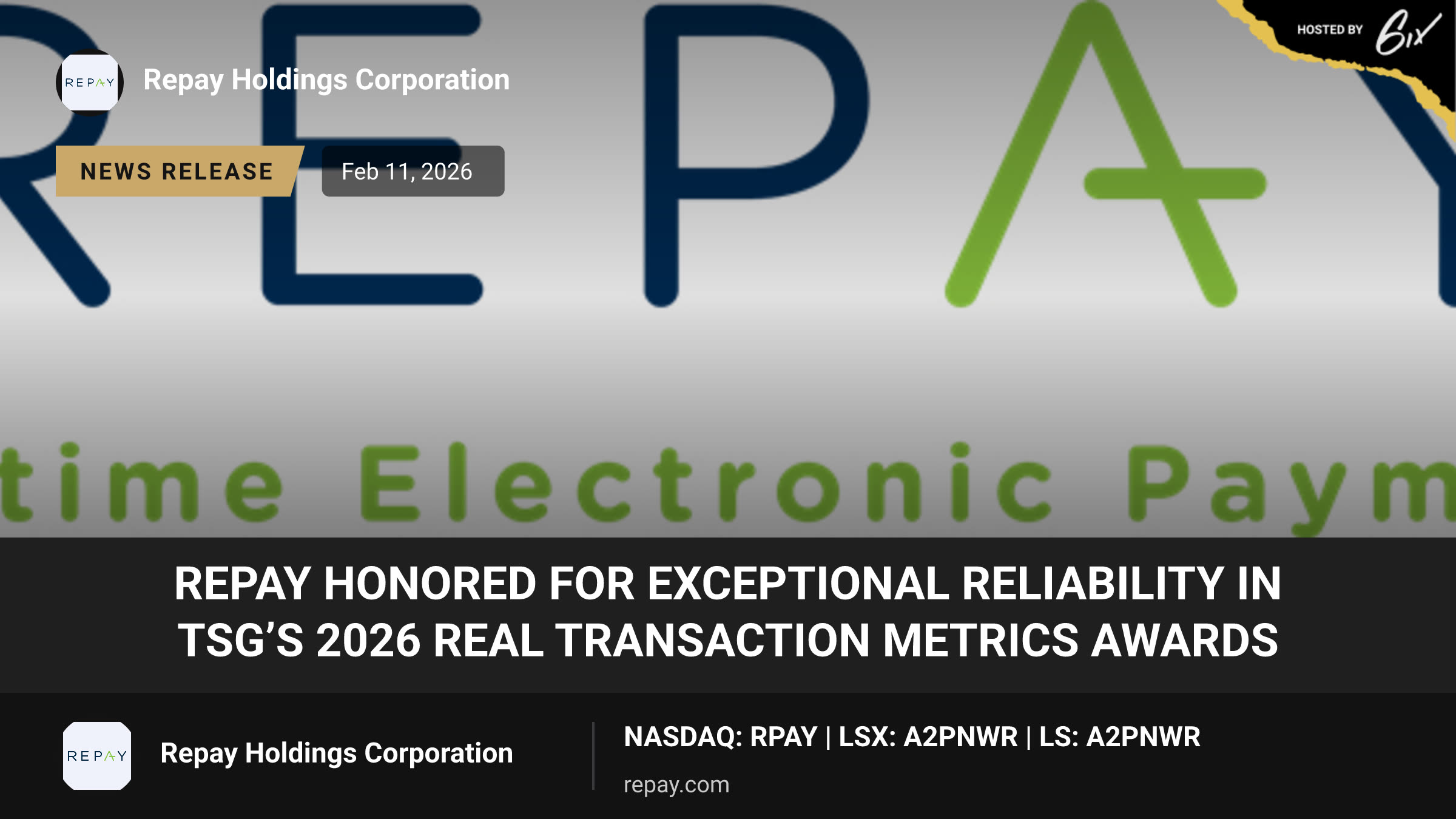 REPAY Honored for Exceptional Reliability in TSG’s 2026 Real Transaction Metrics Awards