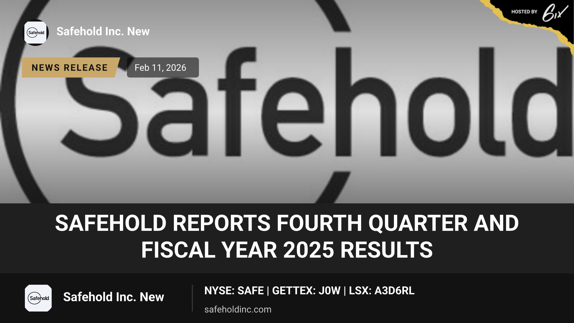 Safehold Reports Fourth Quarter and Fiscal Year 2025 Results