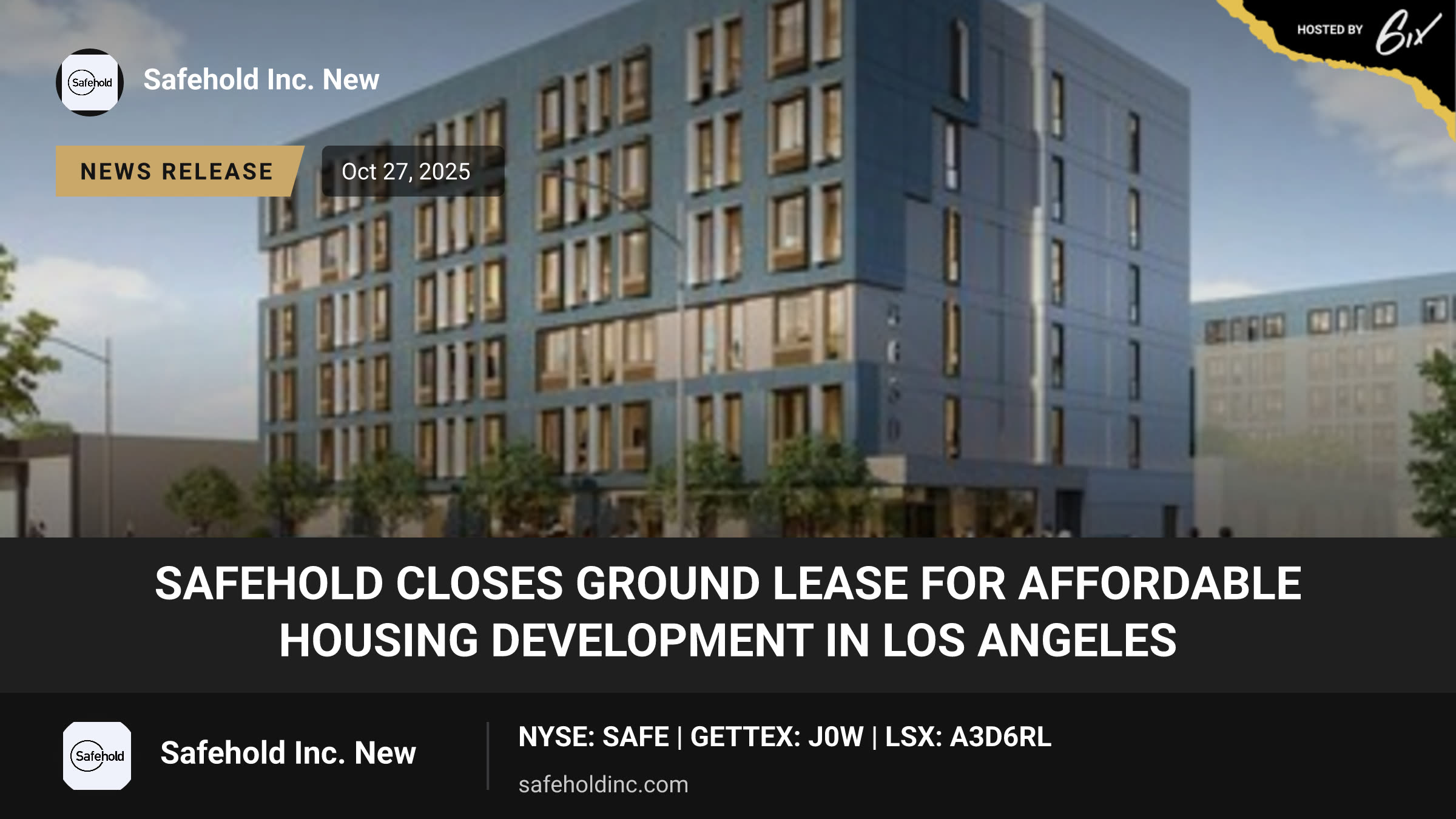 Safehold Closes Ground Lease for Affordable Housing Development in Los Angeles