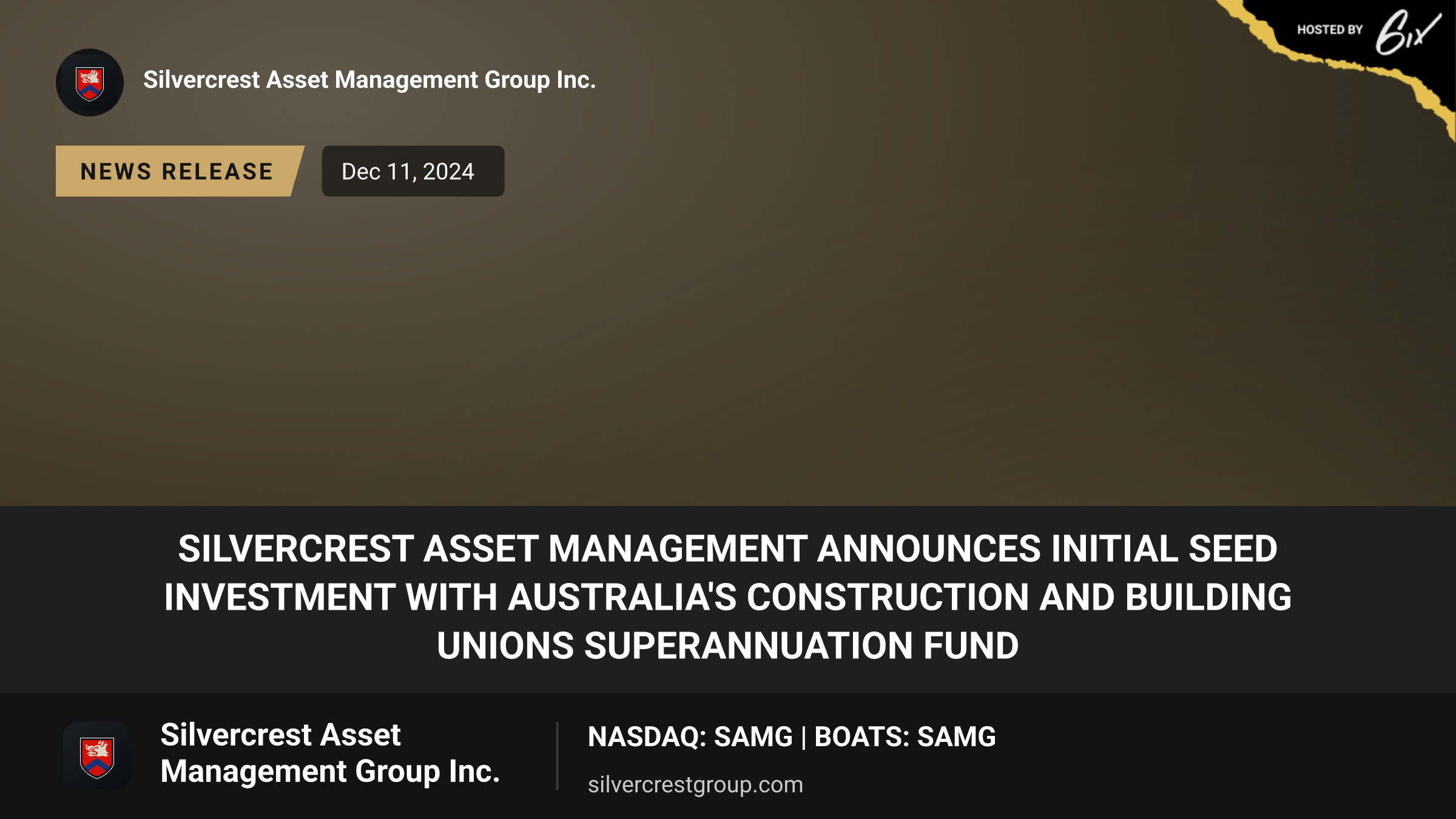 Silvercrest Asset Management Announces Initial Seed Investment With Australia's Construction and Building Unions Superannuation Fund