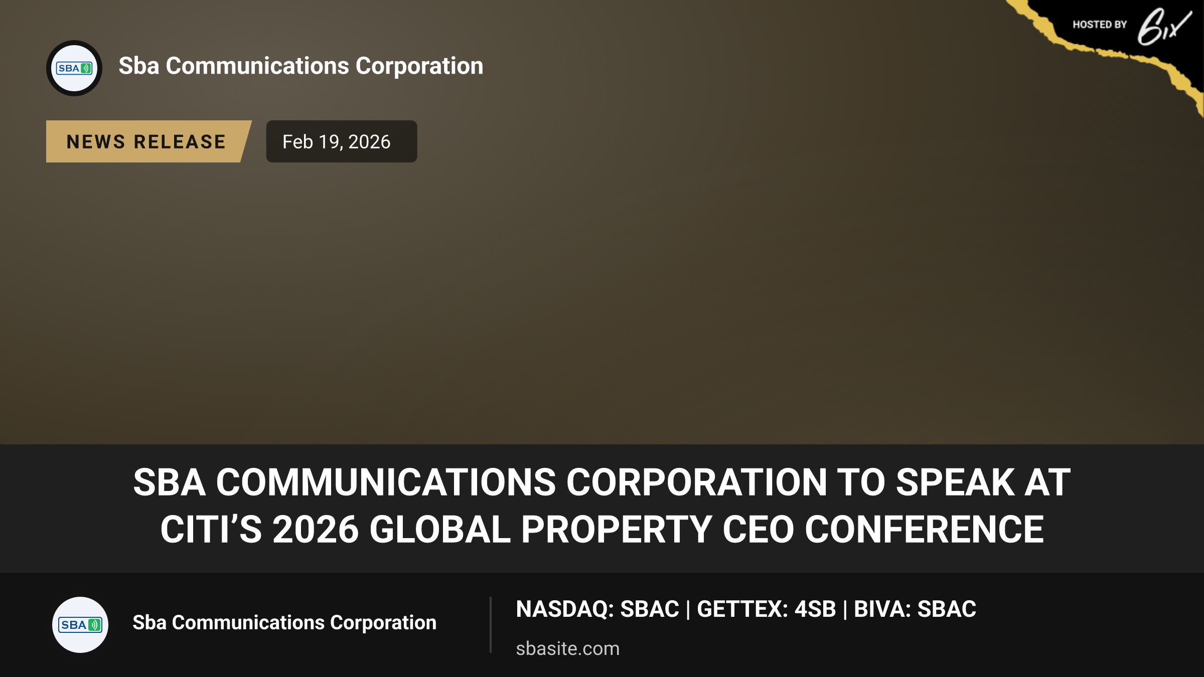 SBA Communications Corporation to Speak at Citi’s 2026 Global Property CEO Conference