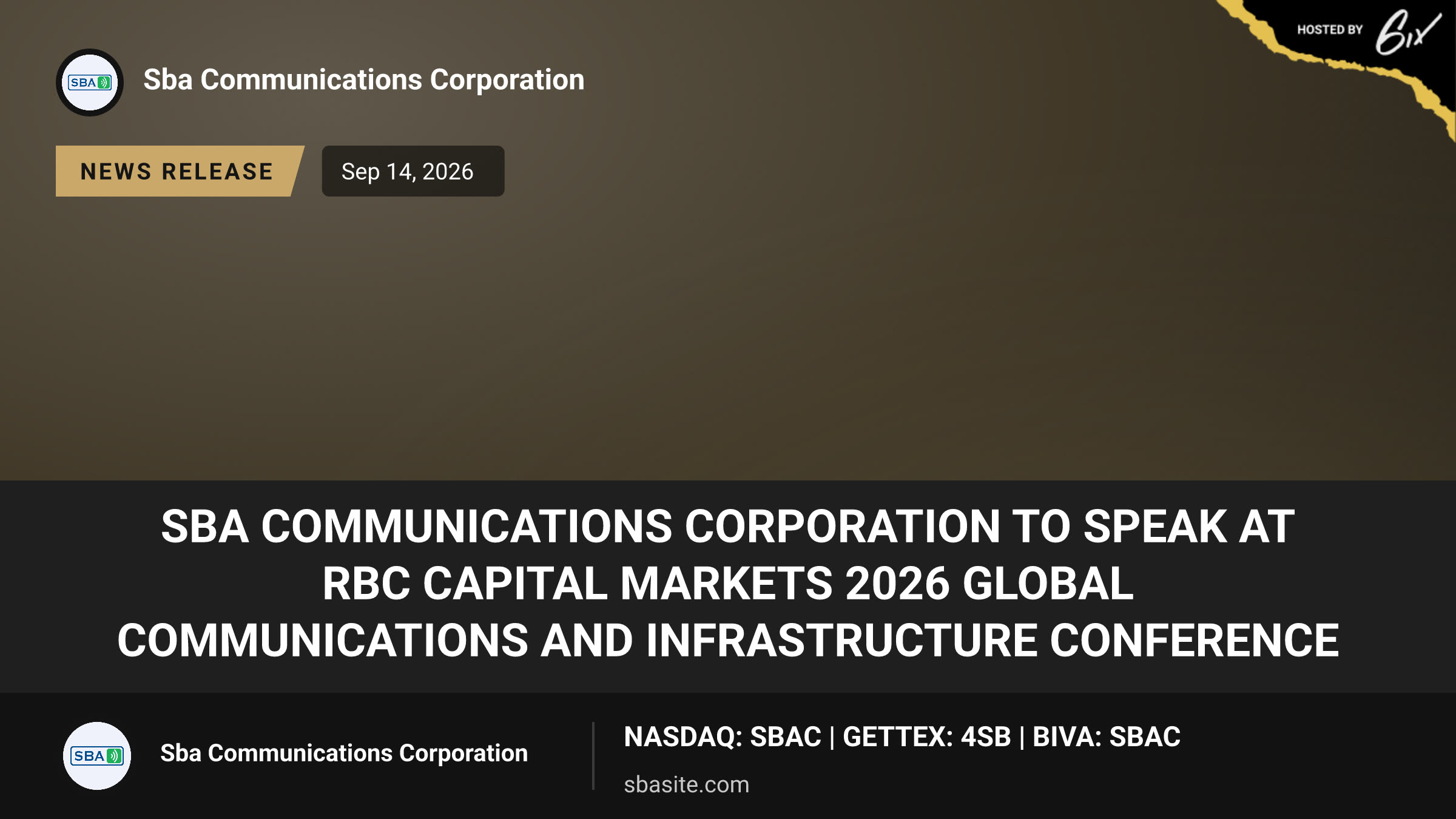 SBA Communications Corporation to Speak at RBC Capital Markets 2026 Global Communications and Infrastructure Conference