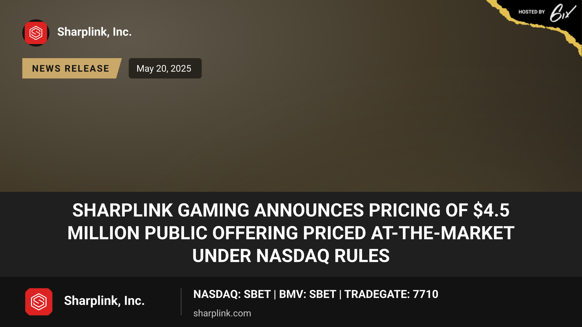SharpLink Gaming Announces Pricing of $4.5 Million Public Offering Priced At-The-Market Under Nasdaq Rules