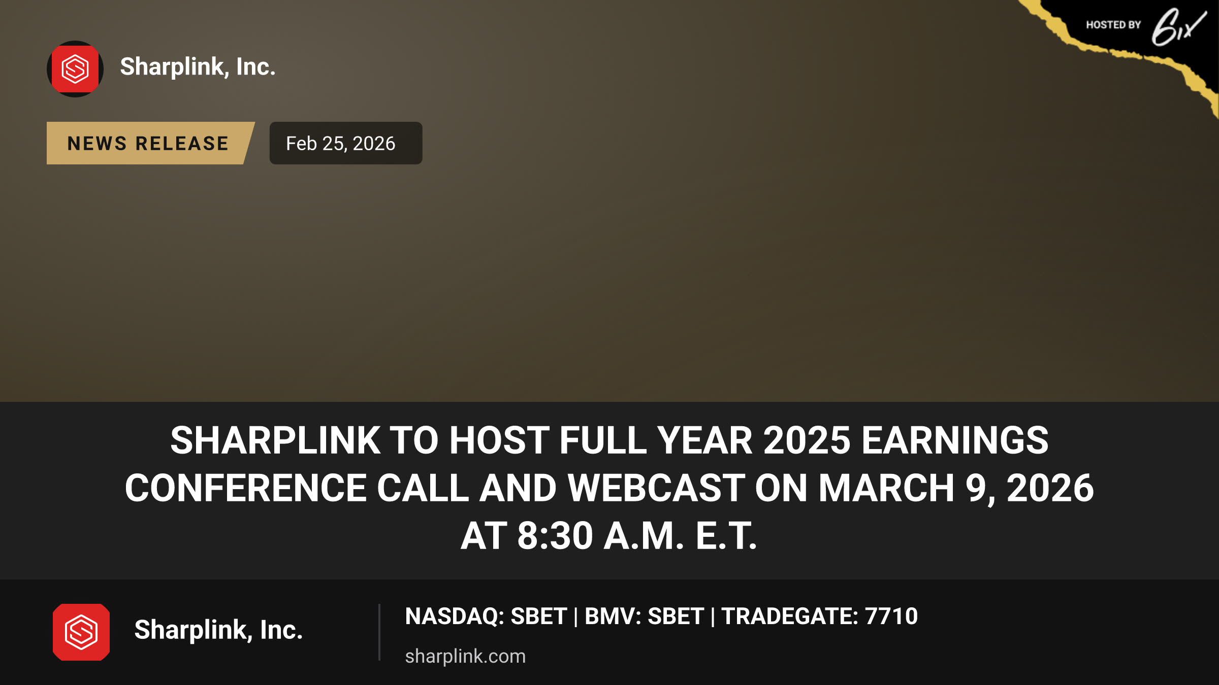 Sharplink to Host Full Year 2025 Earnings Conference Call and Webcast on March 9, 2026 at 8:30 A.M. E.T.