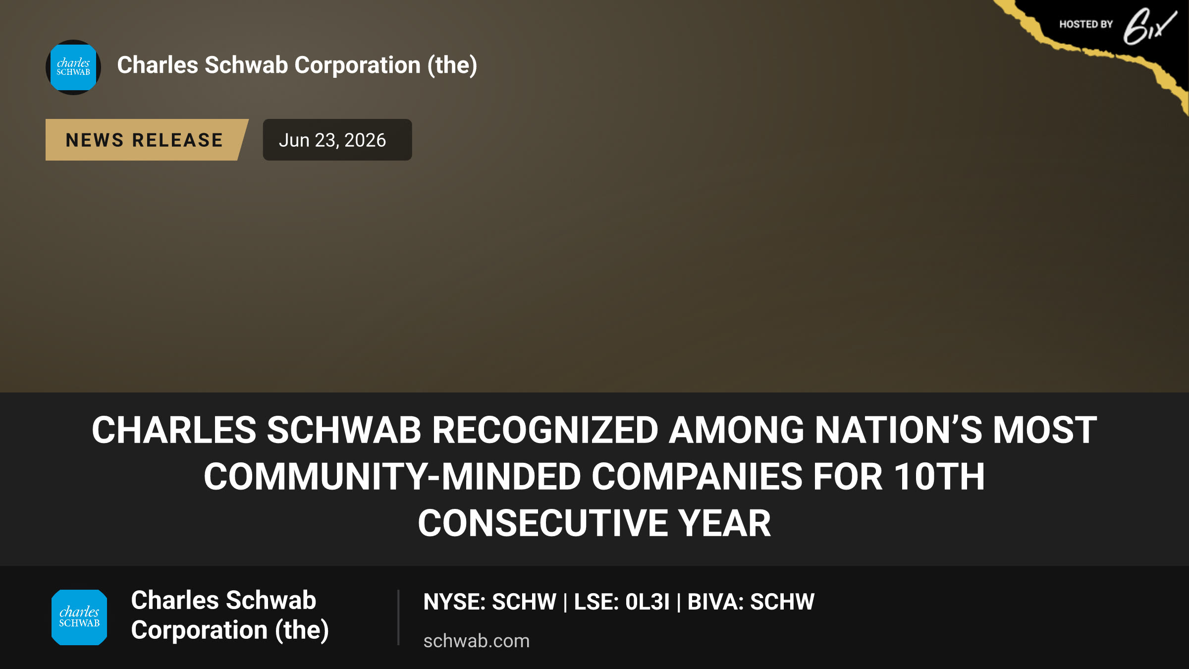 Charles Schwab Recognized Among Nation’s Most Community-Minded Companies for 10th Consecutive Year