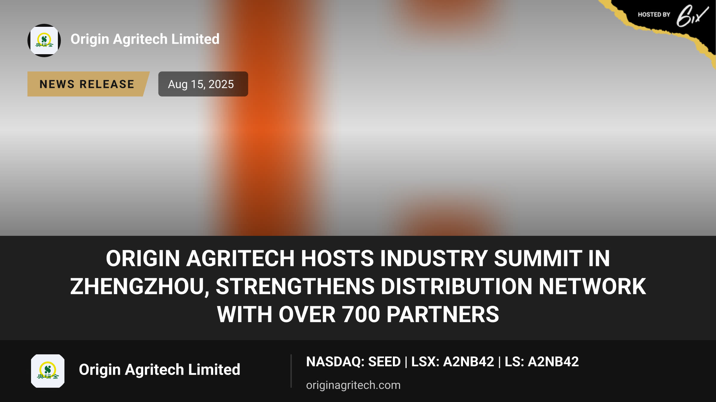 Origin Agritech Hosts Industry Summit in Zhengzhou, Strengthens Distribution Network with Over 700 Partners