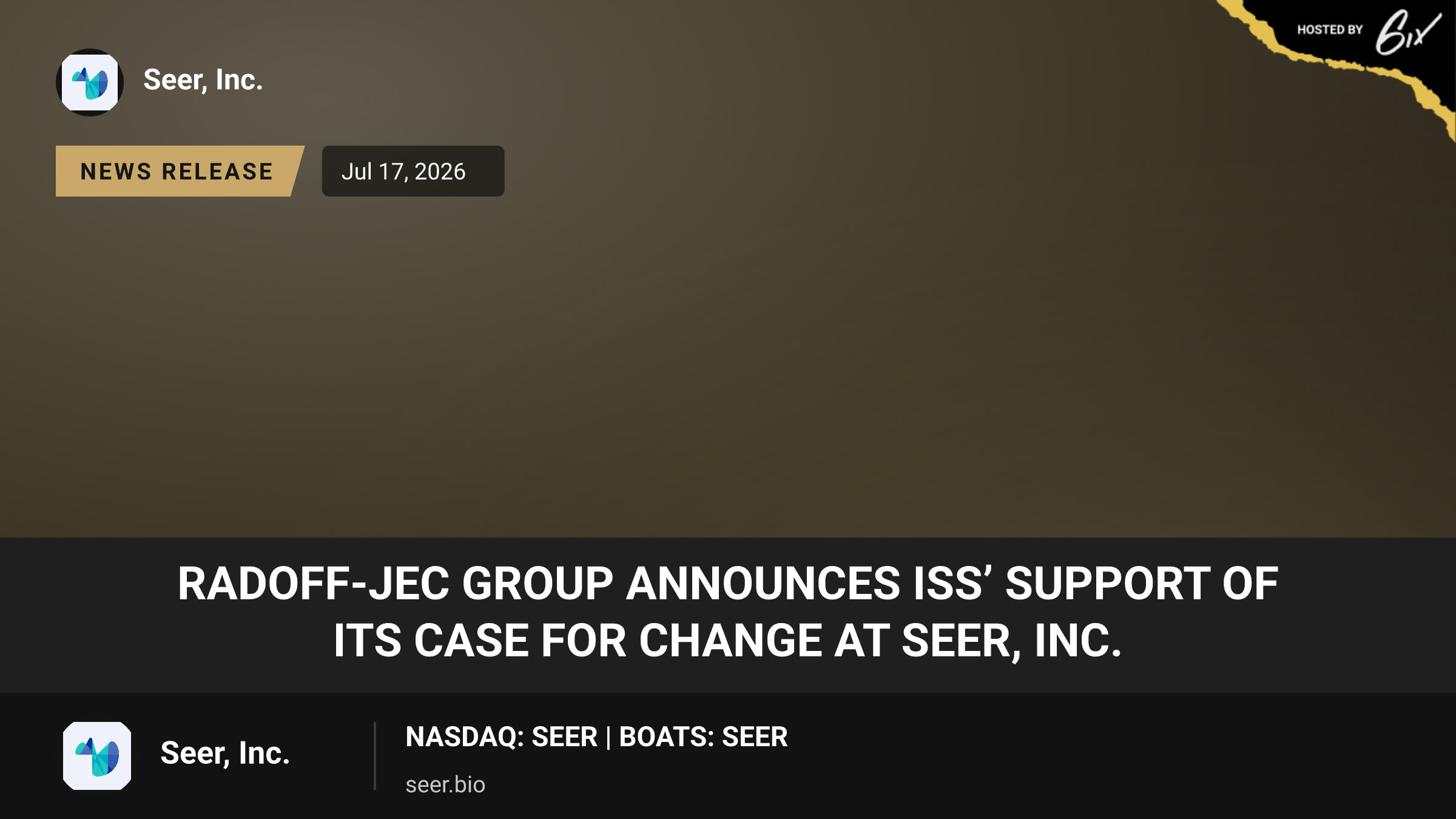 Radoff-JEC Group Announces ISS’ Support of its Case for Change at Seer, Inc.