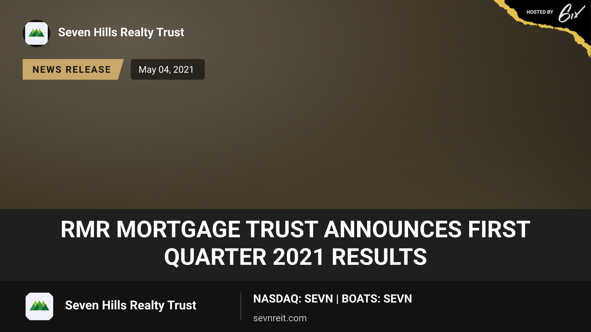 RMR Mortgage Trust Announces First Quarter 2021 Results