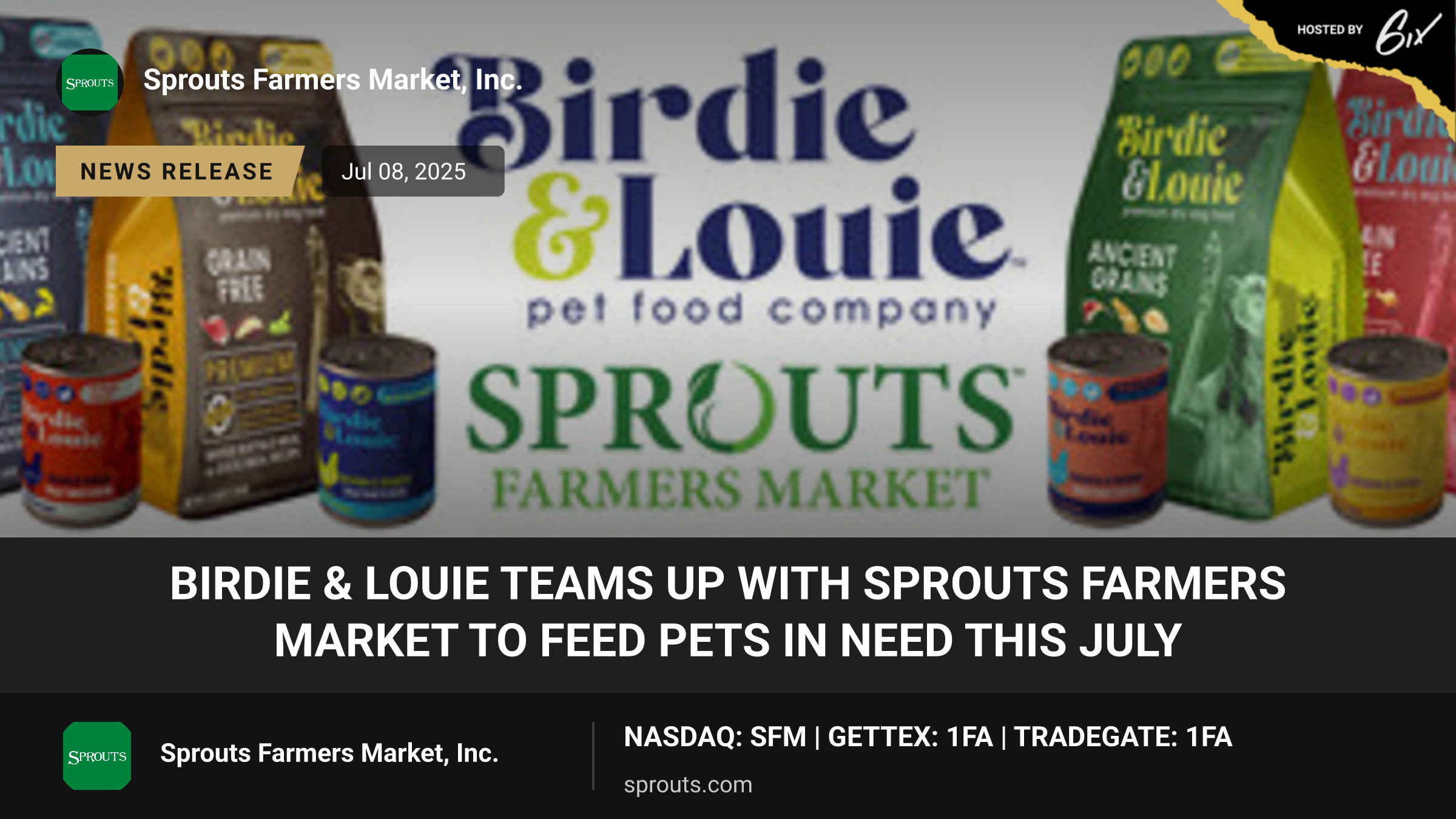 Birdie & Louie Teams Up with Sprouts Farmers Market to Feed Pets in Need This July