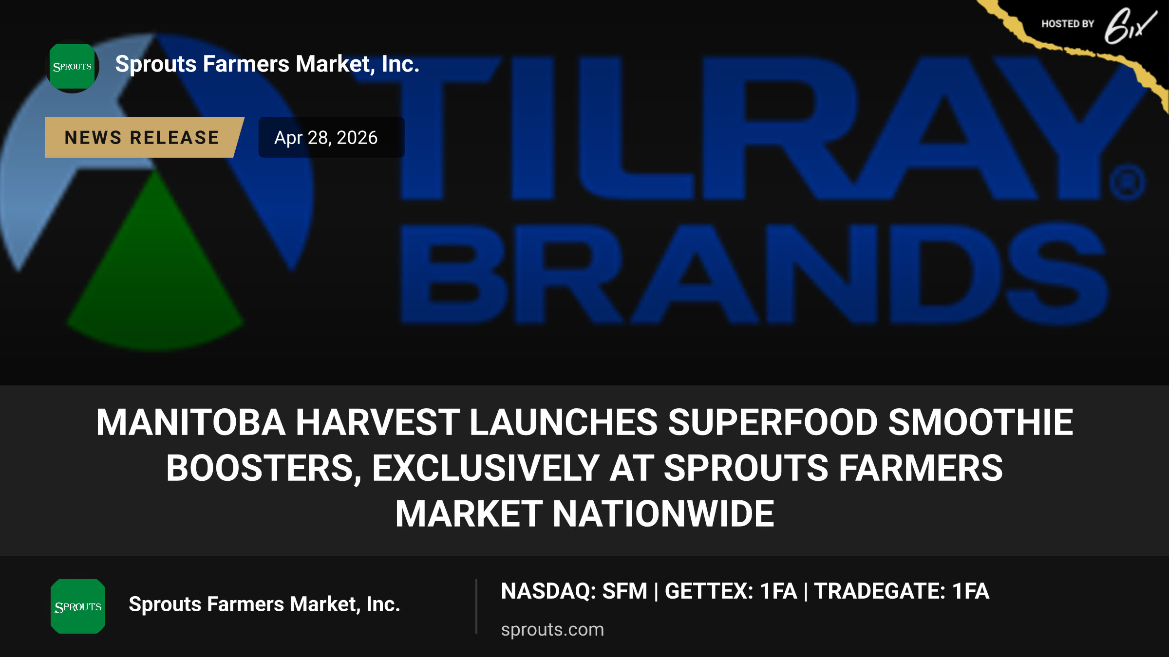 Manitoba Harvest Launches Superfood Smoothie Boosters, Exclusively at Sprouts Farmers Market Nationwide