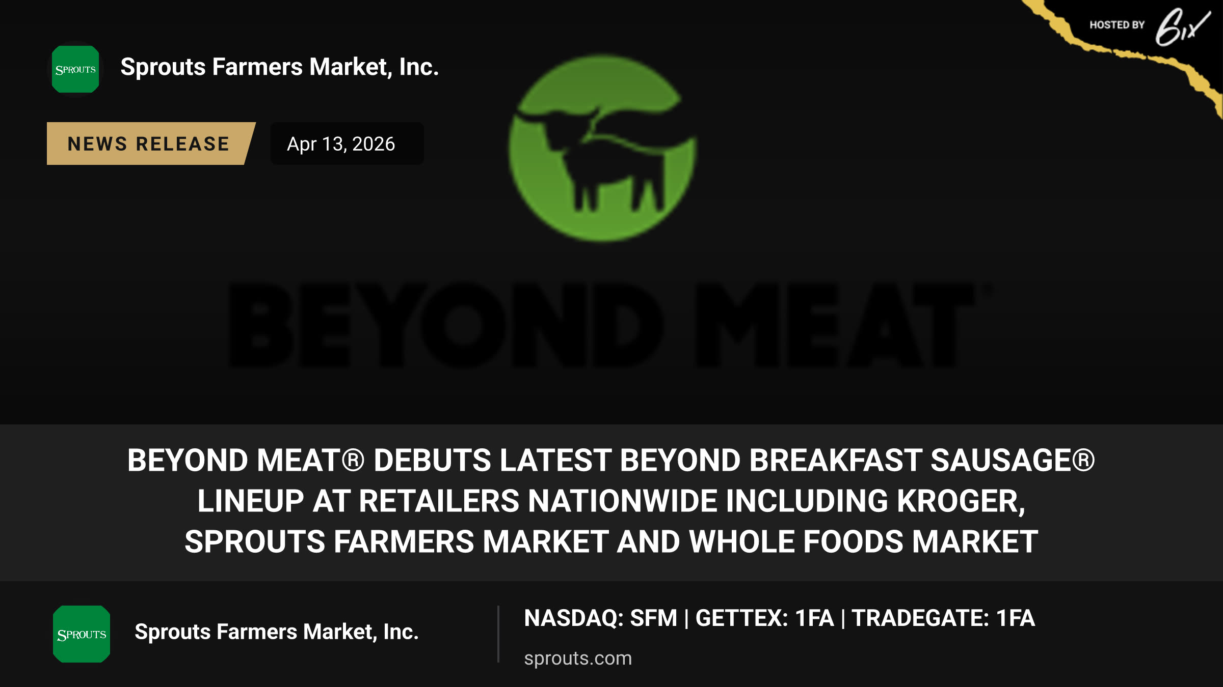 Beyond Meat® Debuts Latest Beyond Breakfast Sausage® Lineup at Retailers Nationwide Including Kroger, Sprouts Farmers Market and Whole Foods Market