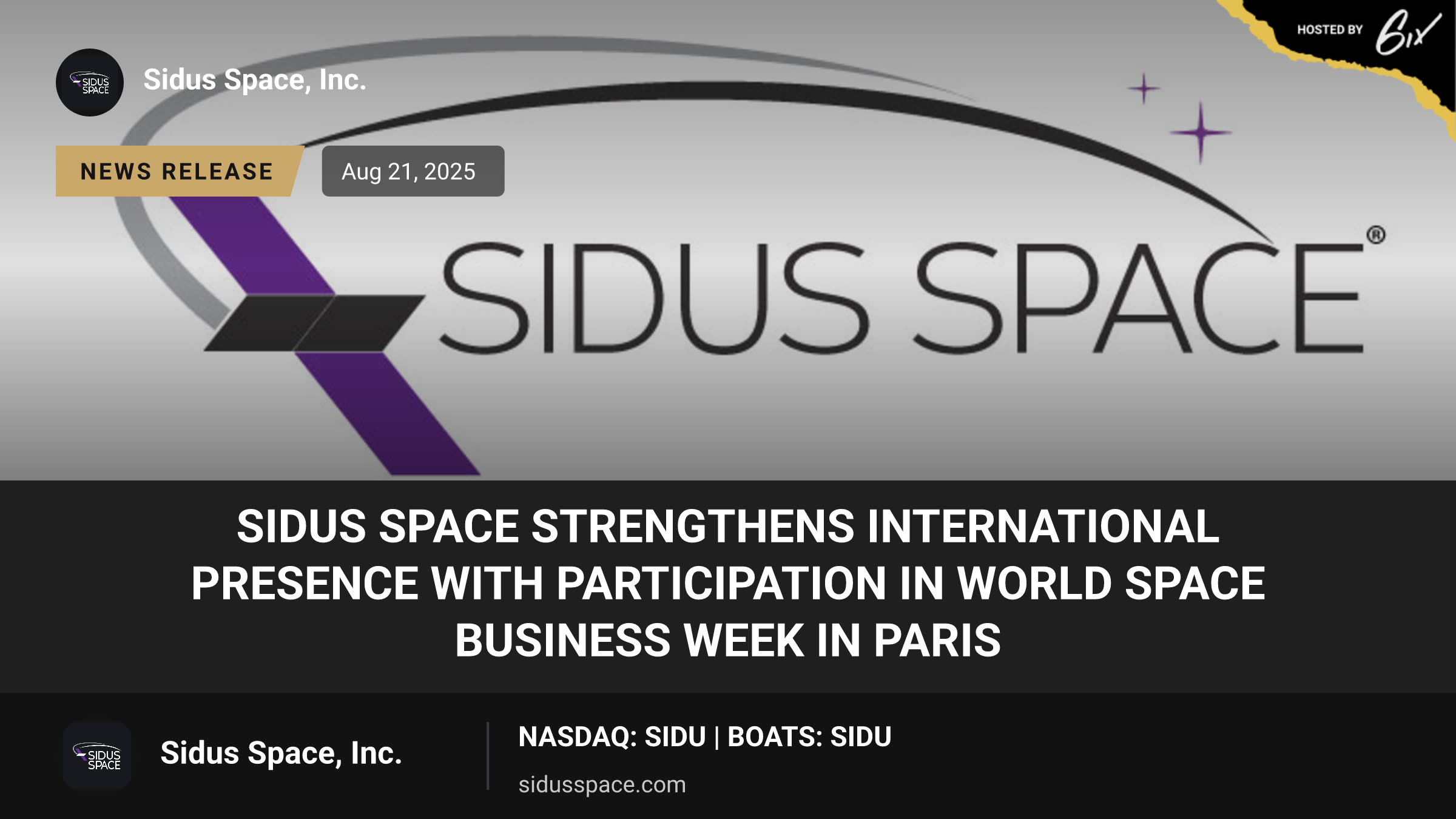 Sidus Space Strengthens International Presence with Participation in World Space Business Week in Paris